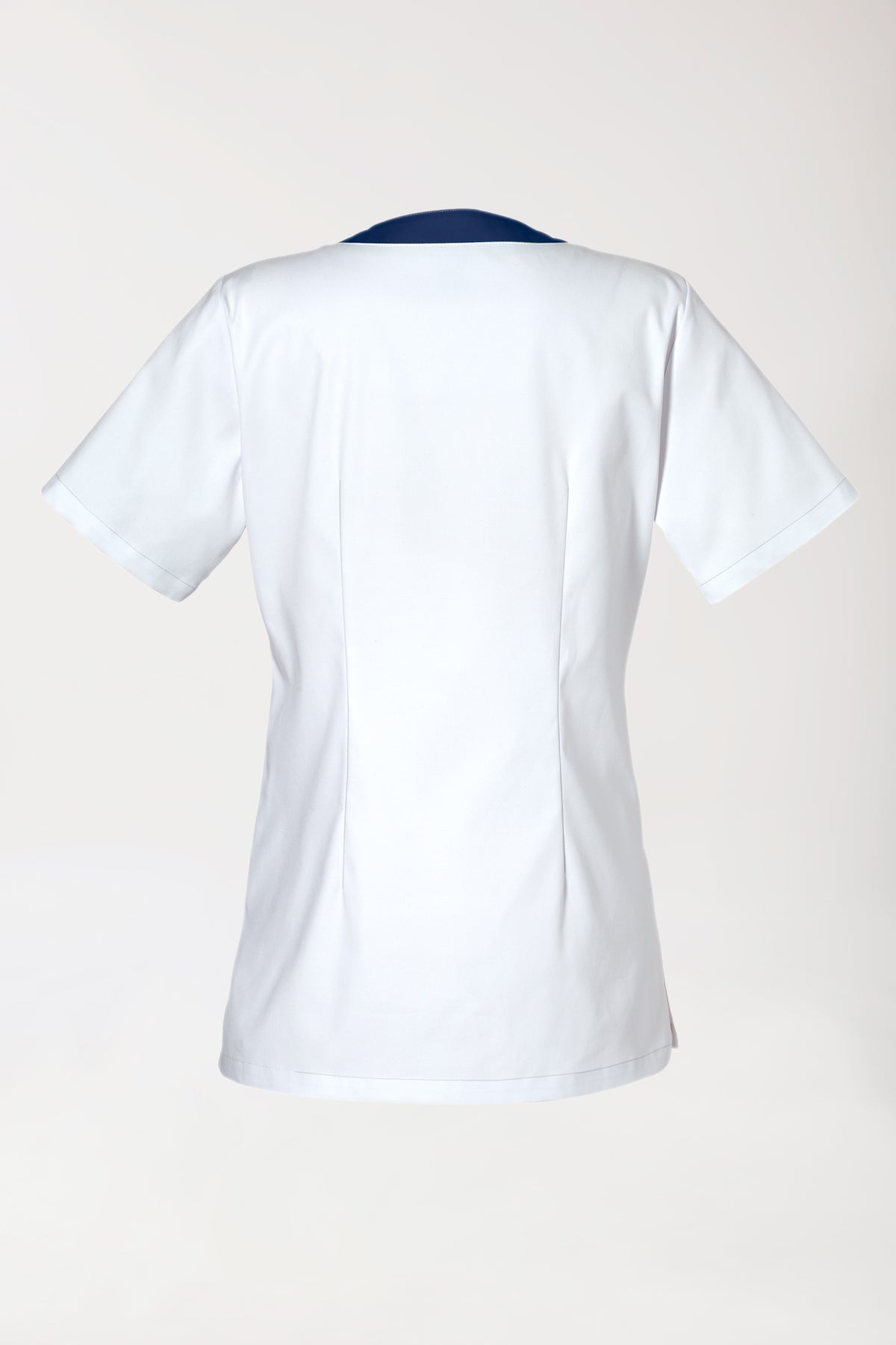 CLINIC STRETCH Schlupfkasack Damen - 1/2 Arm weiß/navy, Rückansicht 