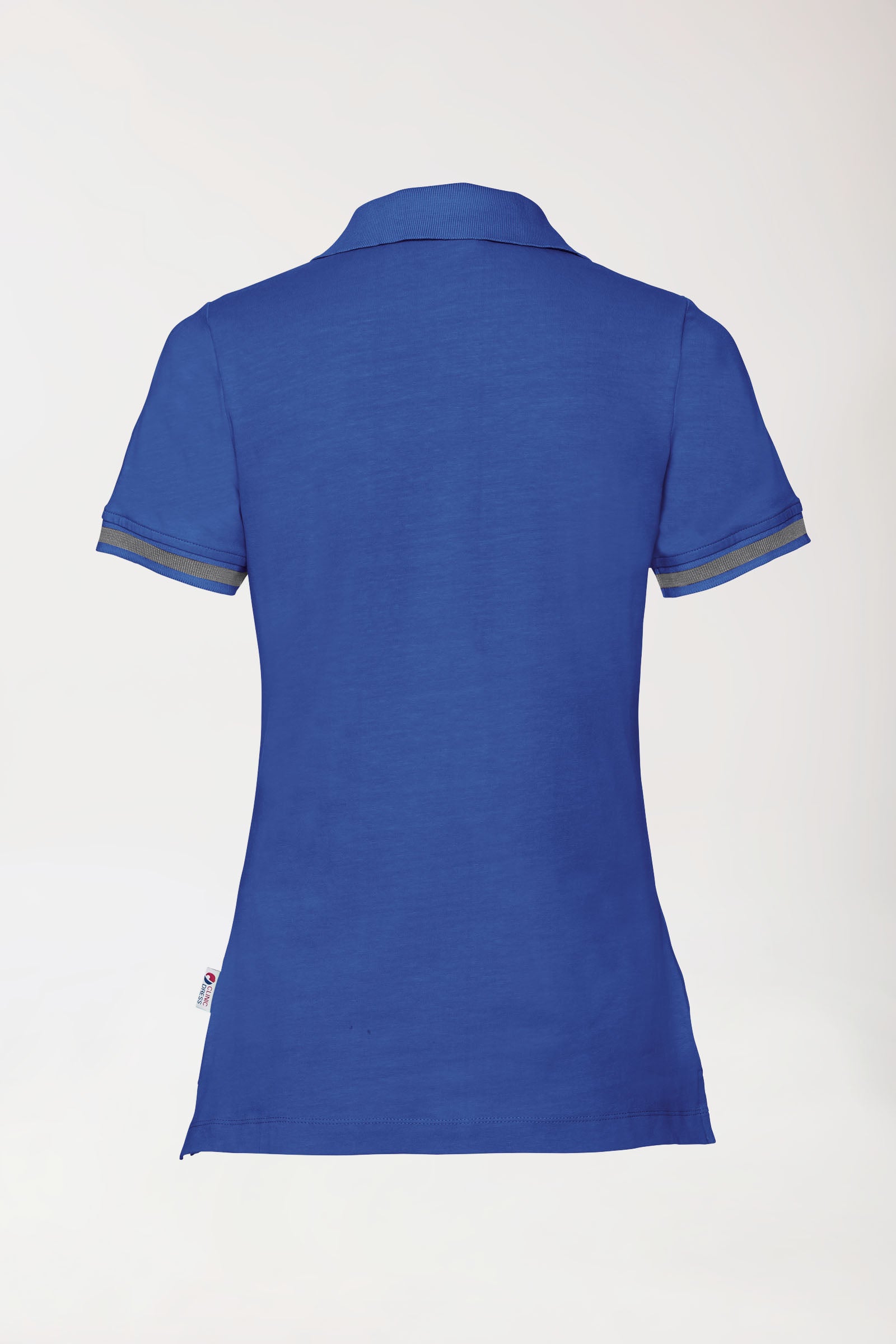 Stretch Shirt Damen - Polokragen königsblau/dunkelgrau melange, Rückansicht 