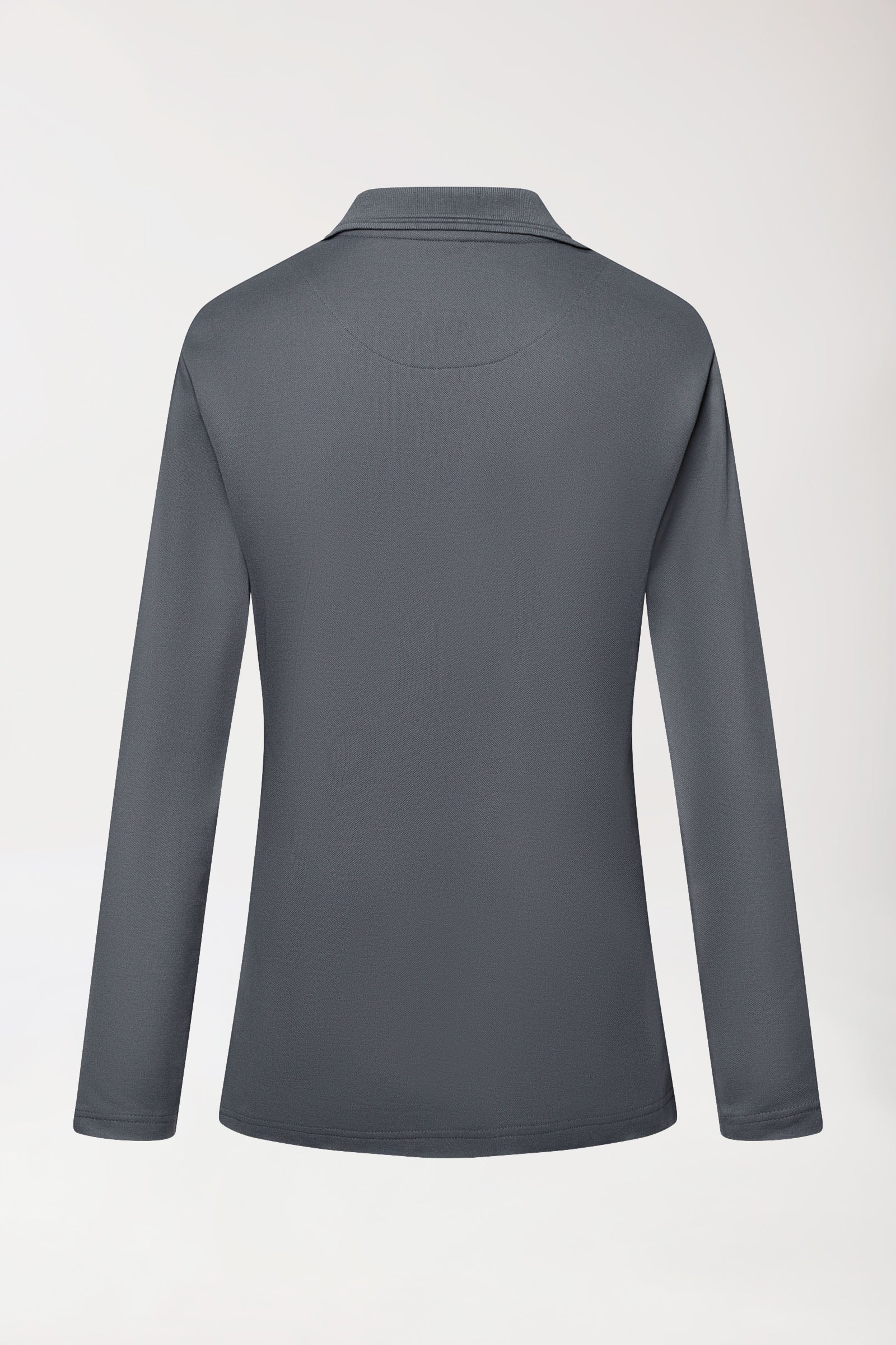 COMFY FLEX Stretch Longsleeve Damen - Polokragen steingrau, Rückansicht 