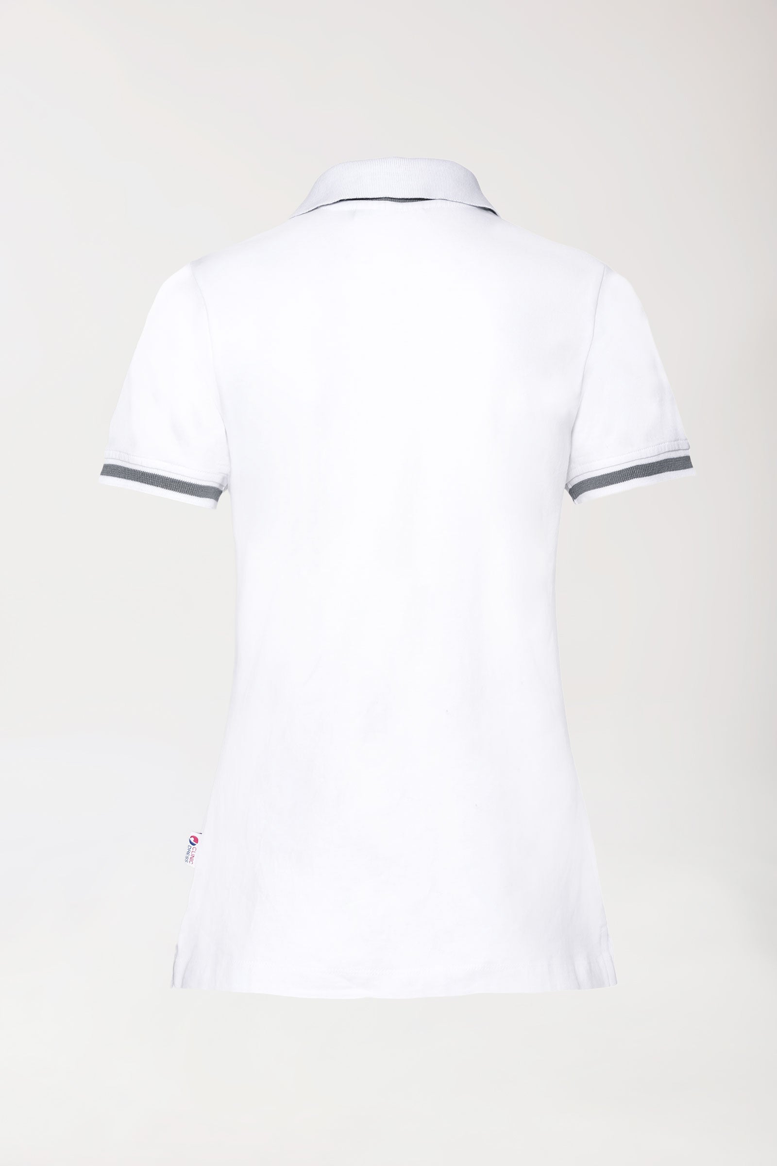 Stretch Shirt Damen - Polokragen weiß/dunkelgrau melange, Rückansicht 
