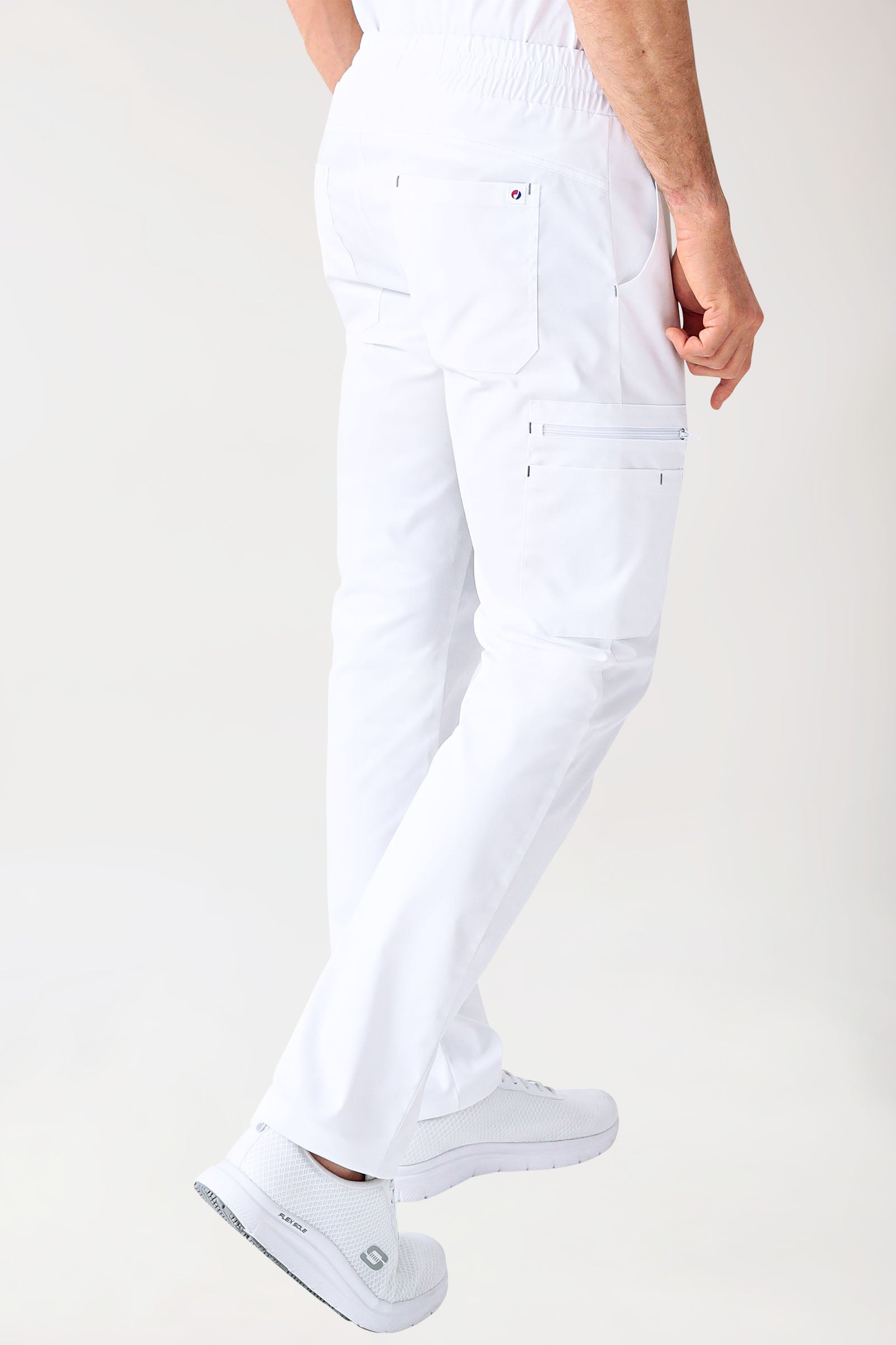 CLINIC STRETCH Hose Herren - gerader Saum weiß/grau, Rückansicht 