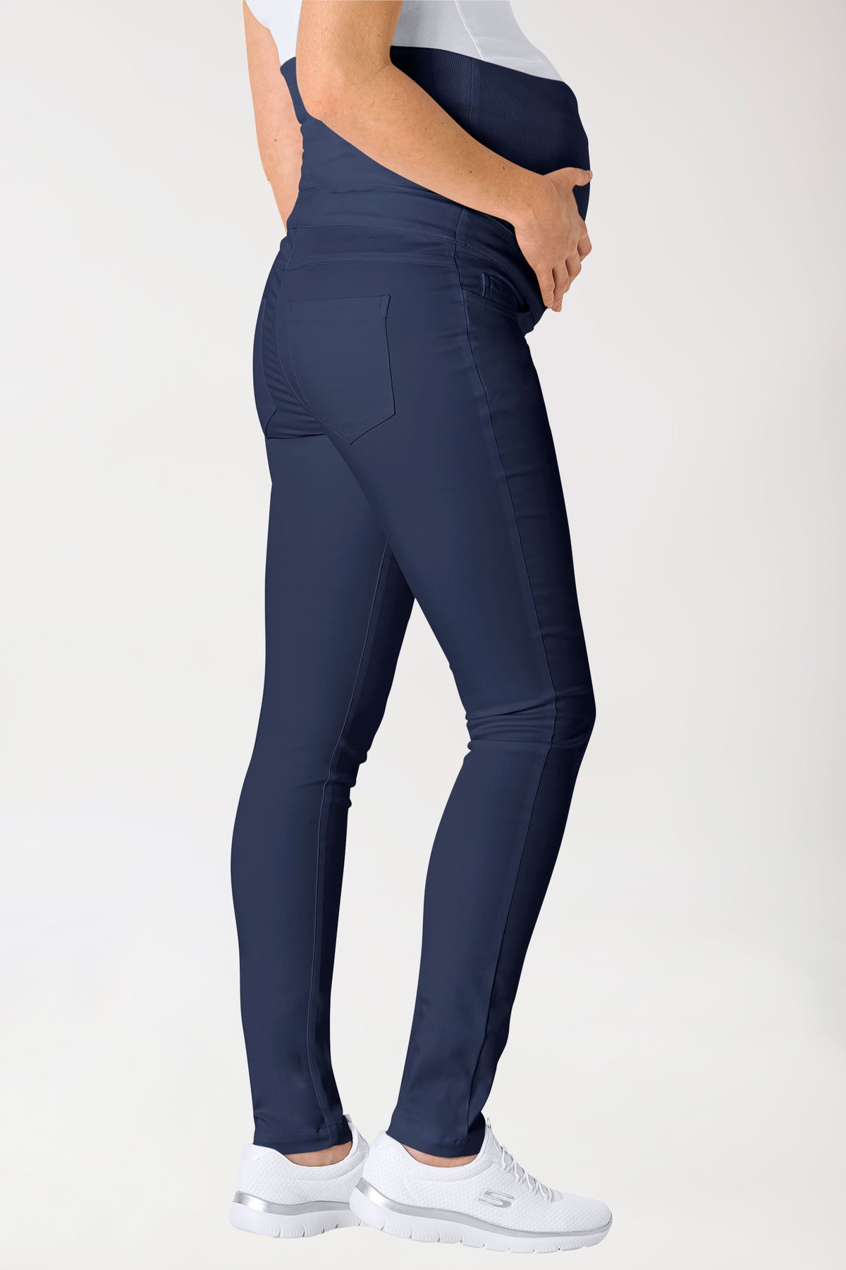 Comfort Stretch Umstandshose - elastischer Strickbund navy, Rückansicht 