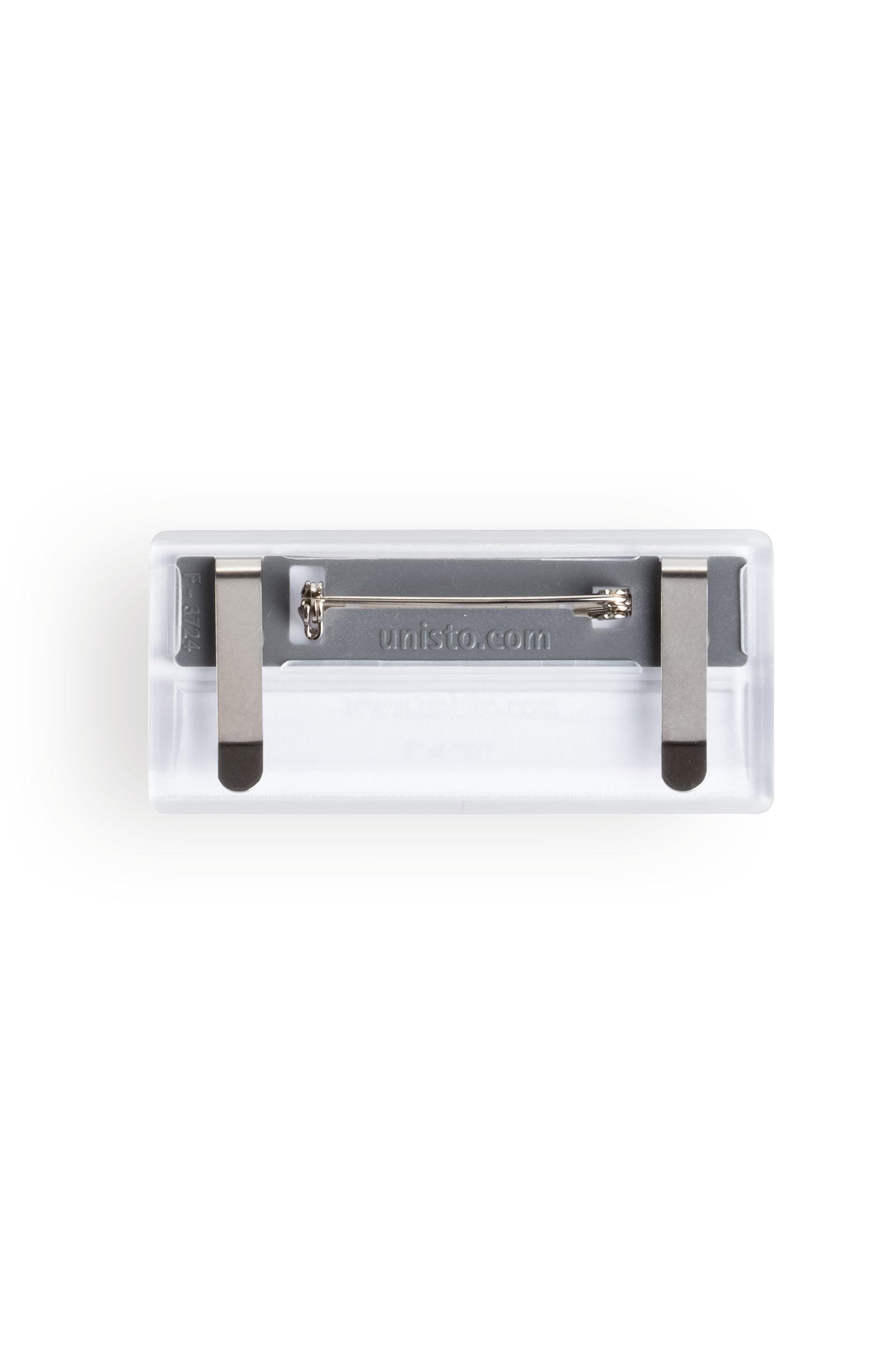 Namensschild Anstecknadel Transparent 7x3 cm, Rückansicht 