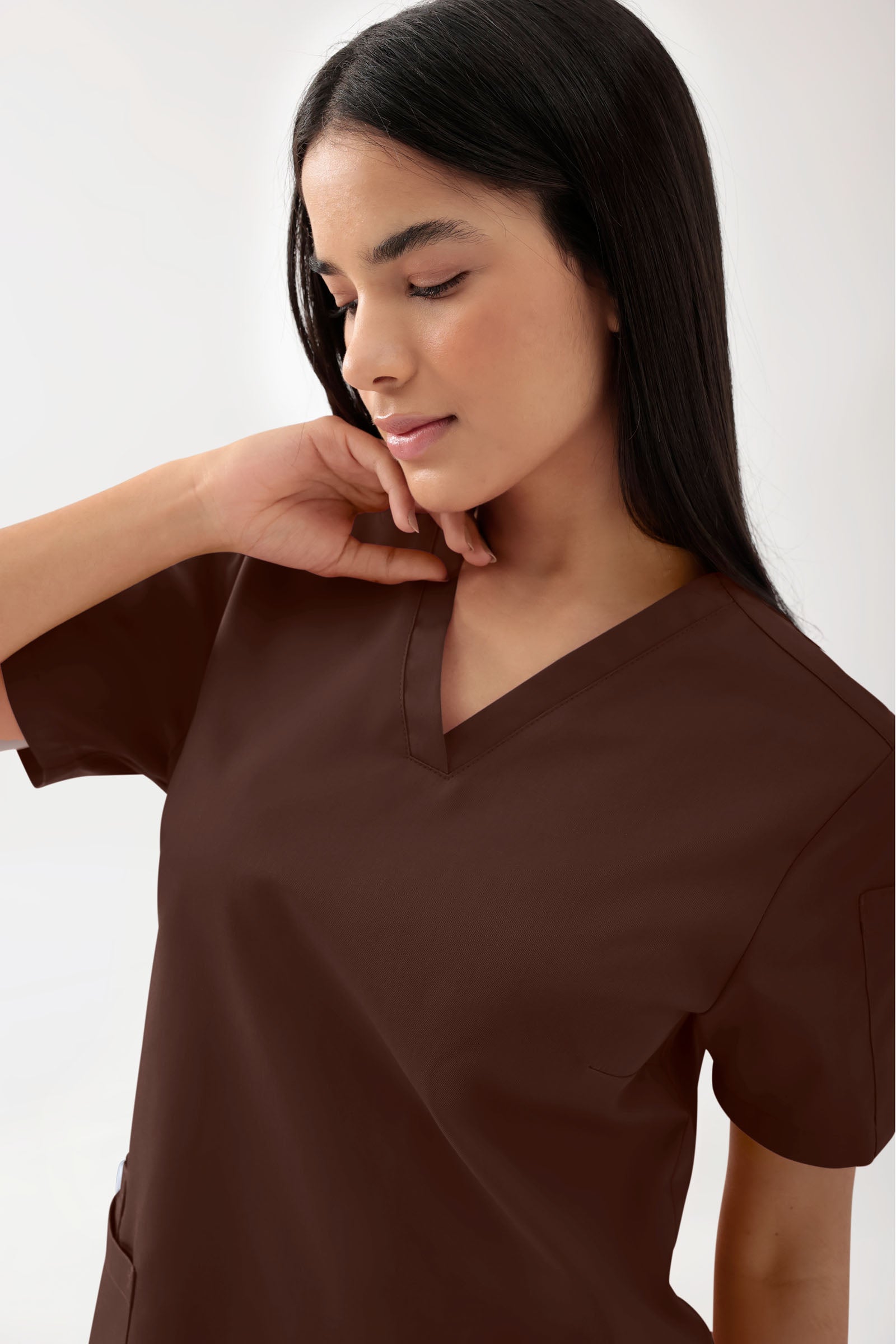 GREEN Stretch Schlupfkasack Damen - V-Ausschnitt coffee