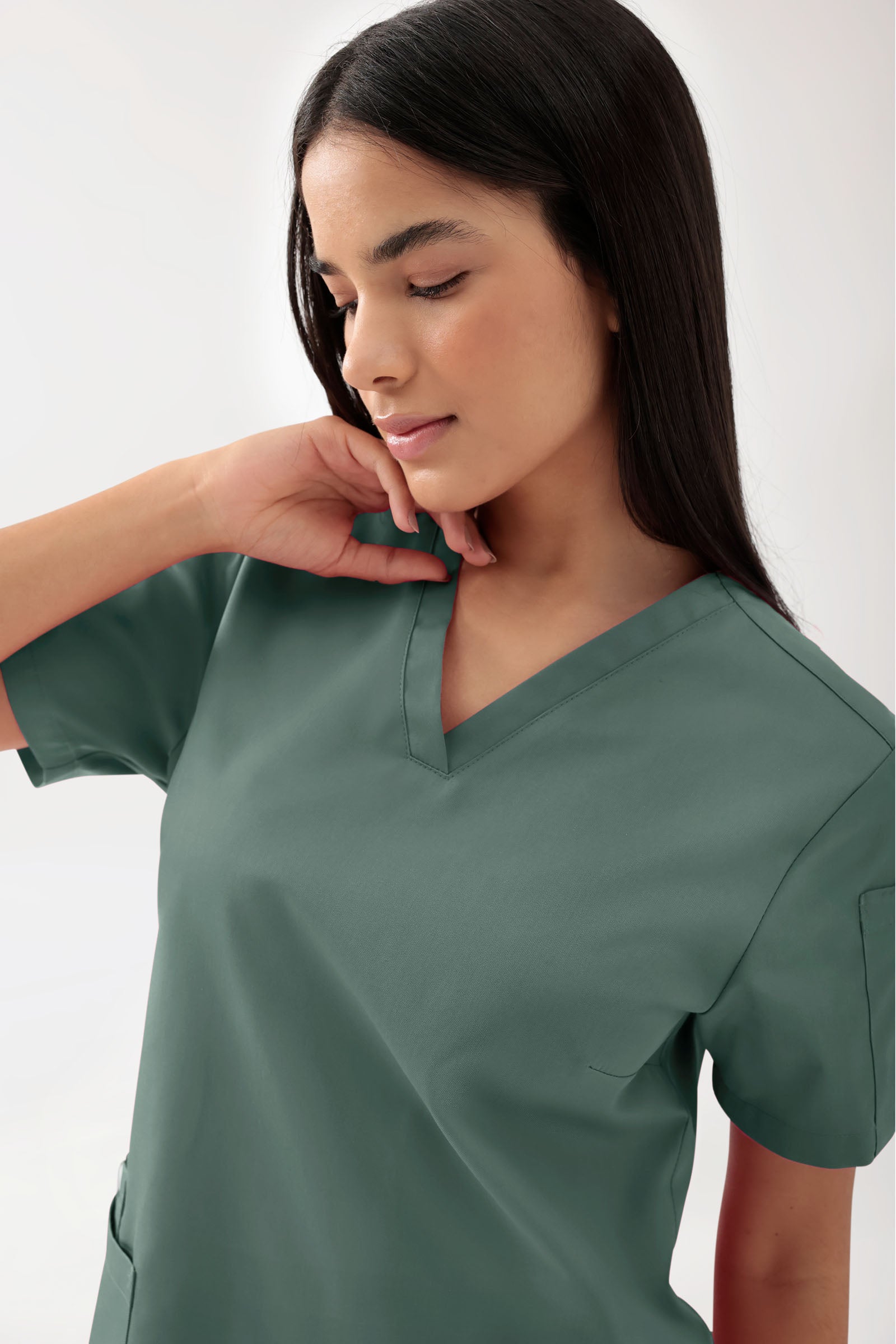 GREEN Stretch Schlupfkasack Damen - V-Ausschnitt dunkelgrün