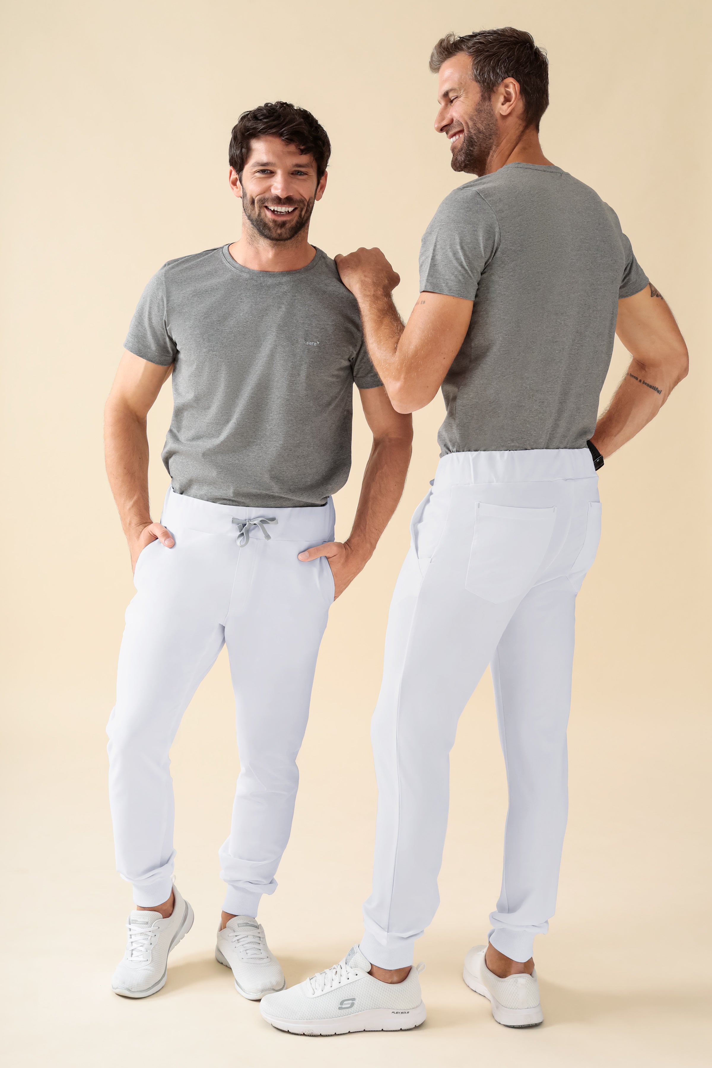 KAERE Hose Herren - Saumbündchen ohne Beintaschen weiß