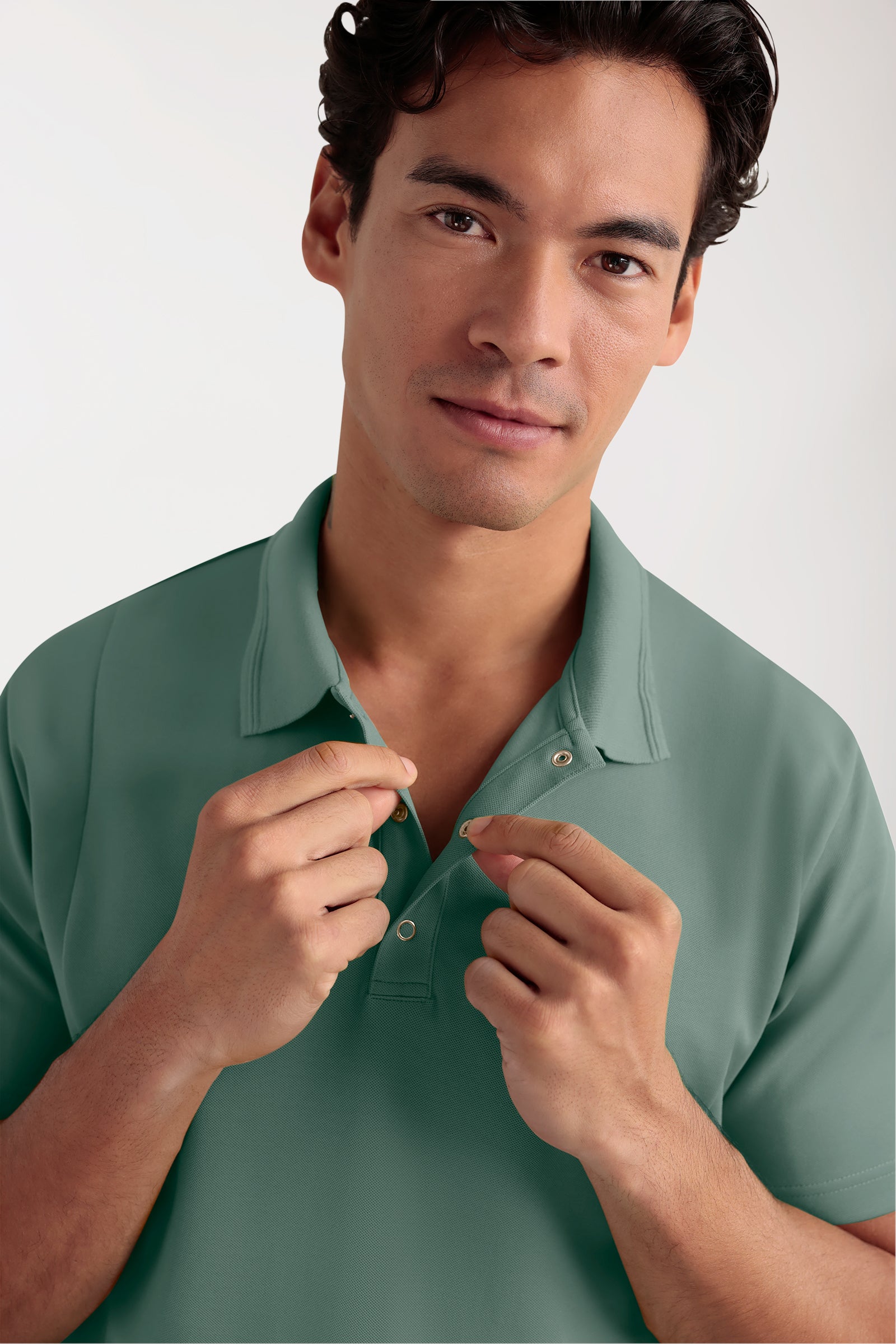 COMFY FLEX Stretch Schlupfkasack Herren - Polokragen dunkelgrün