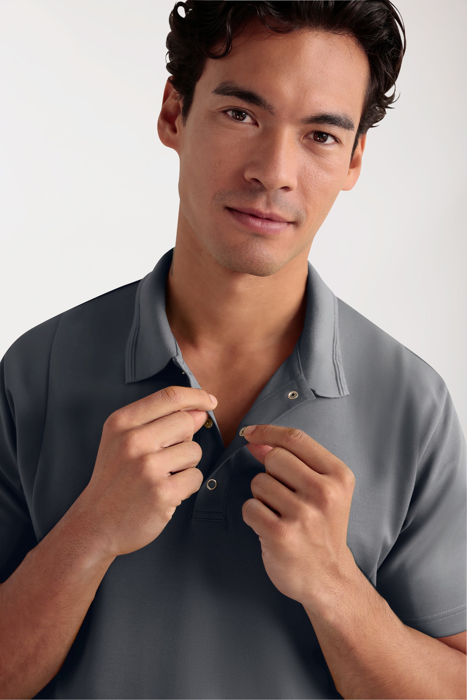 COMFY FLEX Stretch Schlupfkasack Herren - Polokragen steingrau