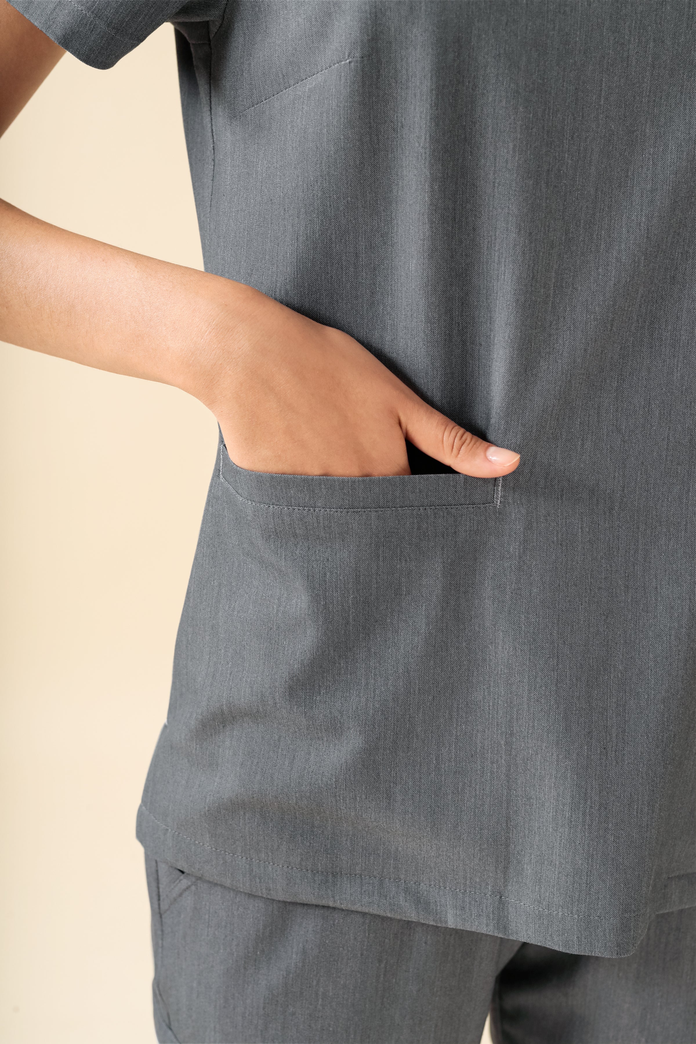 KAERE Schlupfkasack Damen - V-Ausschnitt grau melange