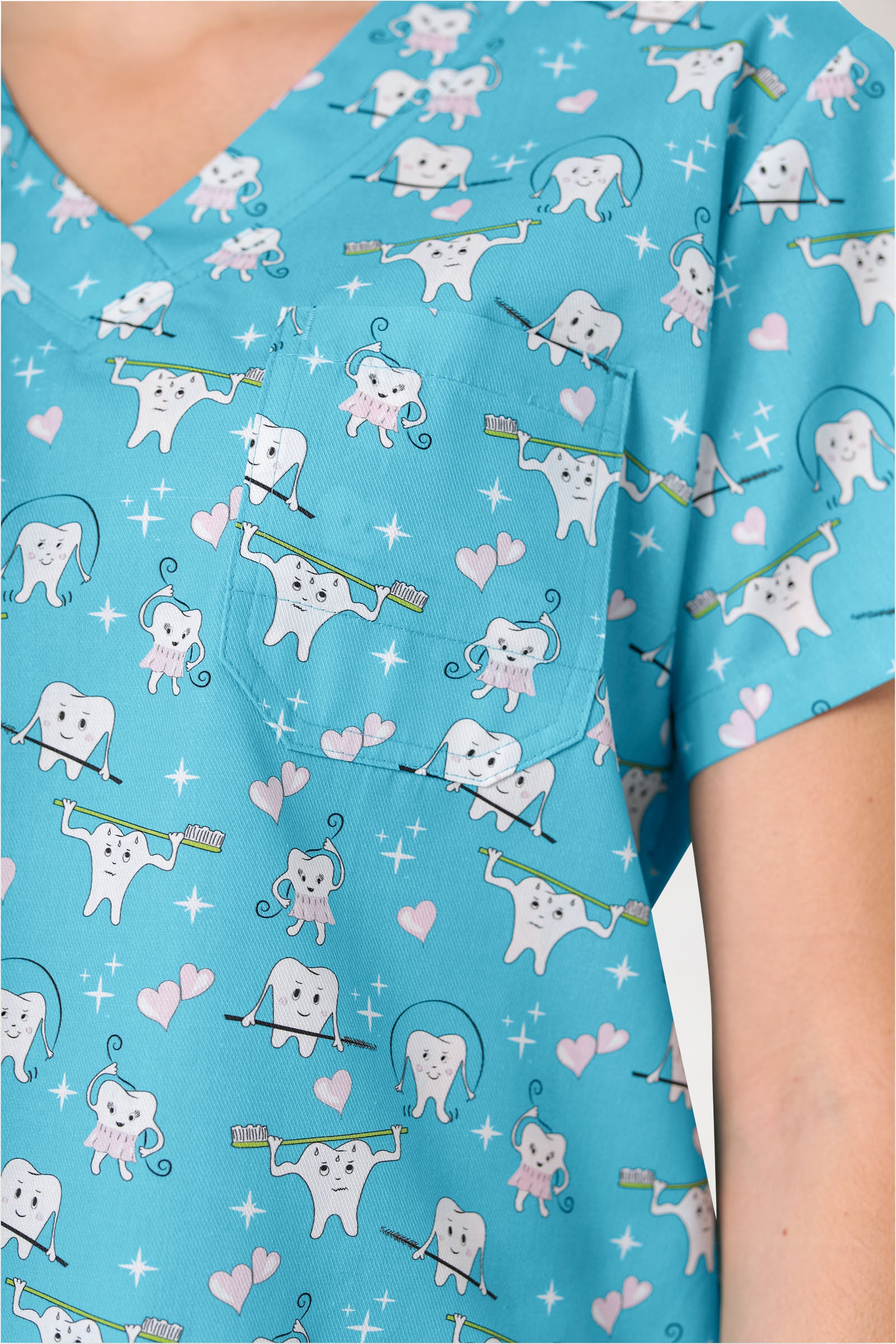Leichter Schlupfkasack Damen - Alloverprint türkis/weiß/rosa