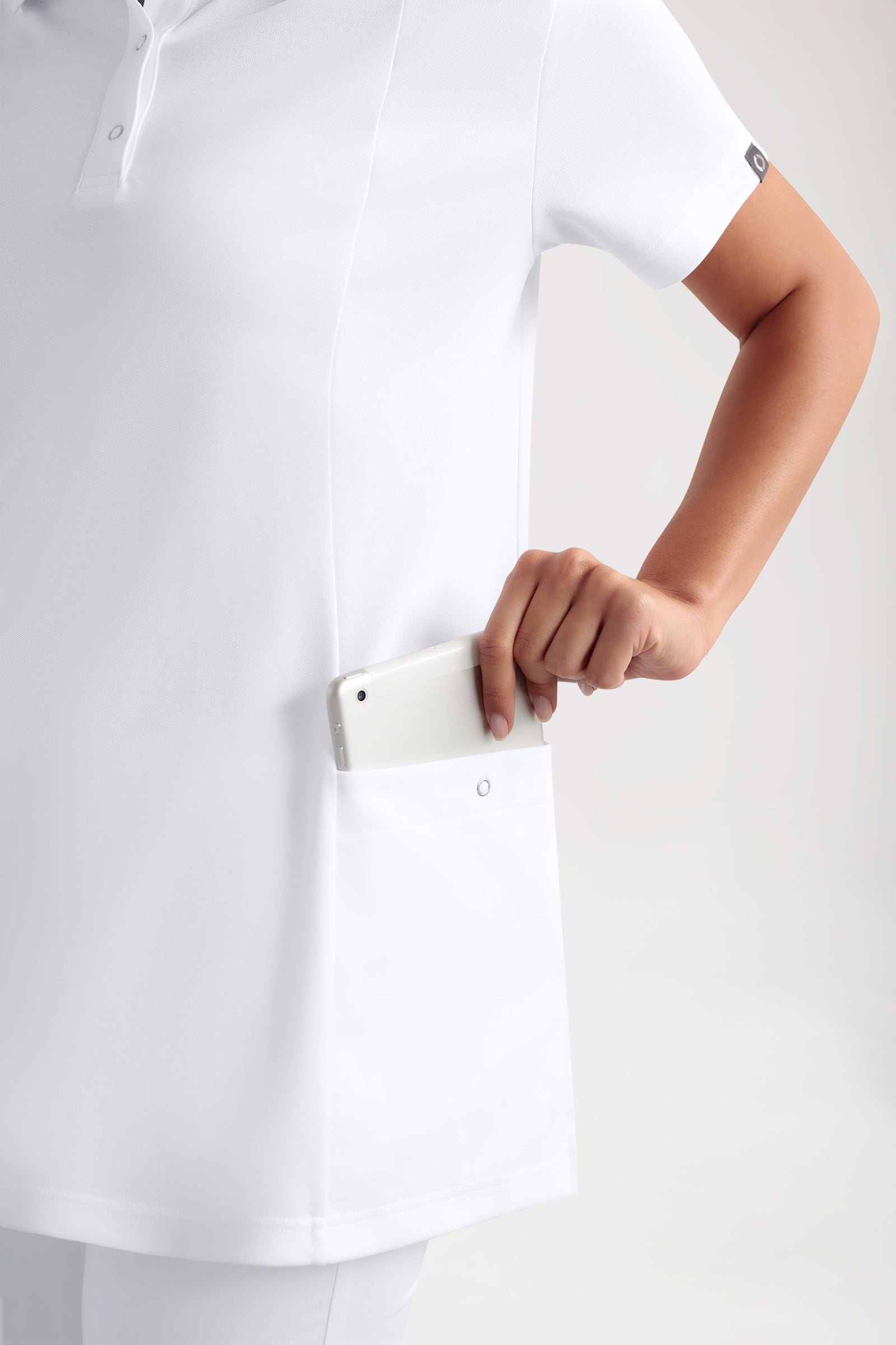 COMFY FLEX Stretch Schlupfkasack Damen - Polokragen weiß