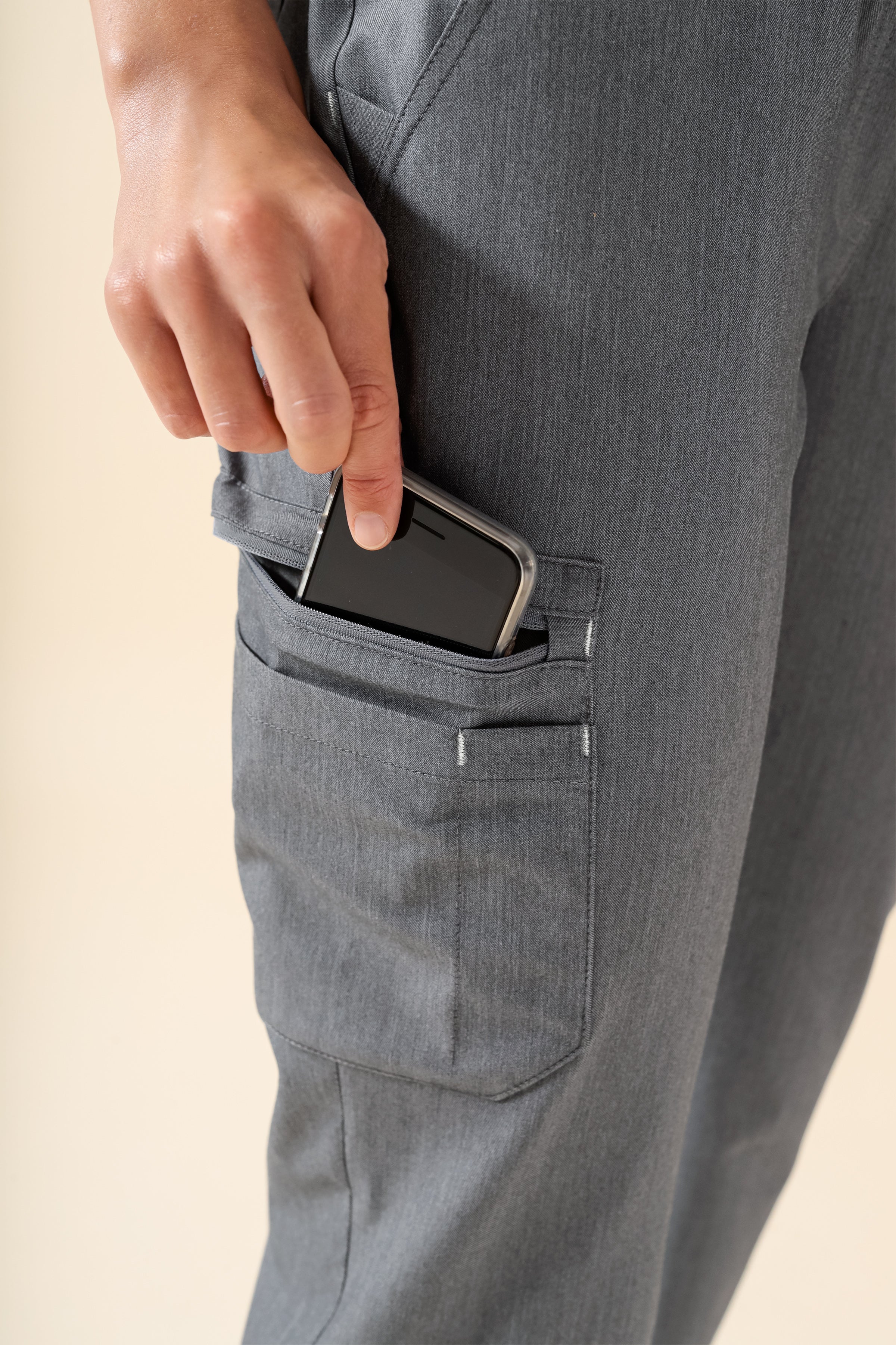 KAERE Hose Herren - gerader Saum mit Beintaschen grau melange