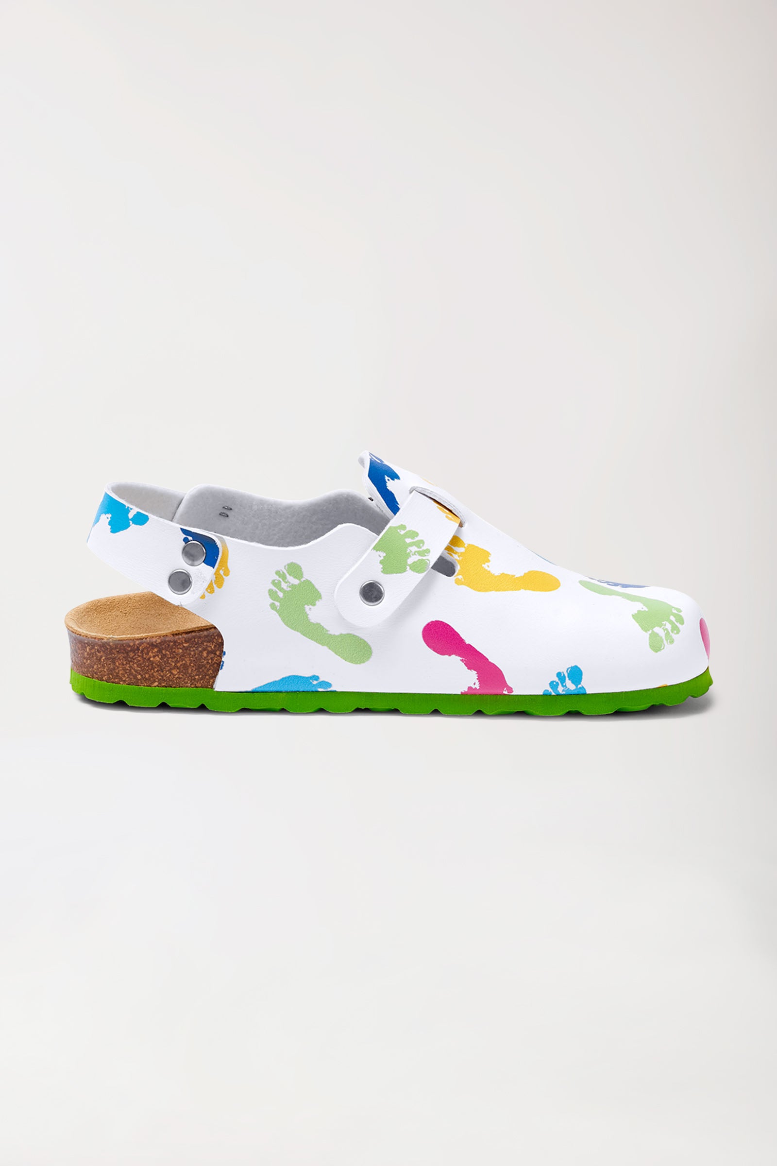 Damen Clog weiß/apfelgrün/bunt