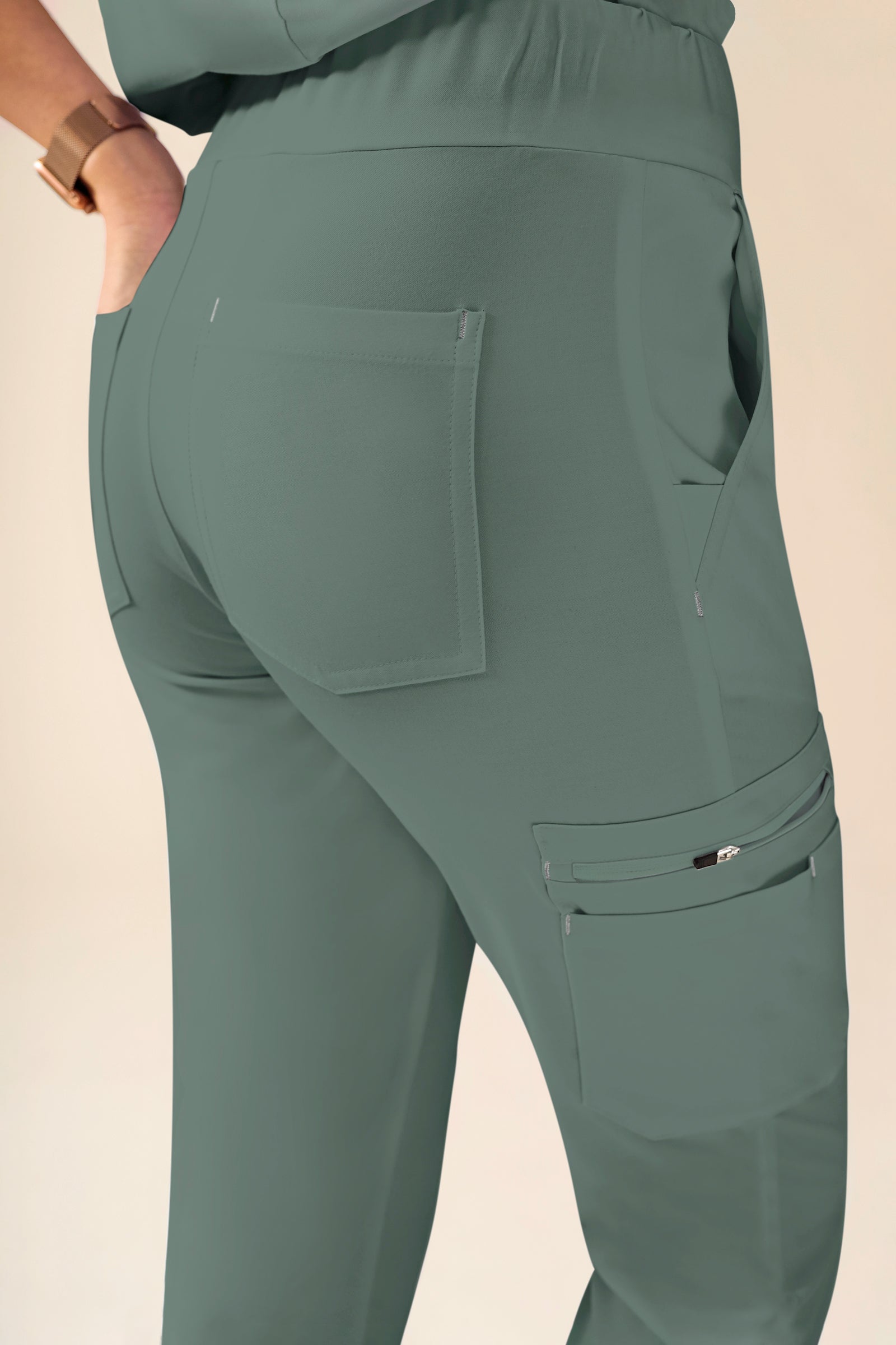 KAERE Hose Damen - gerader Saum mit Beintaschen dunkelgrün