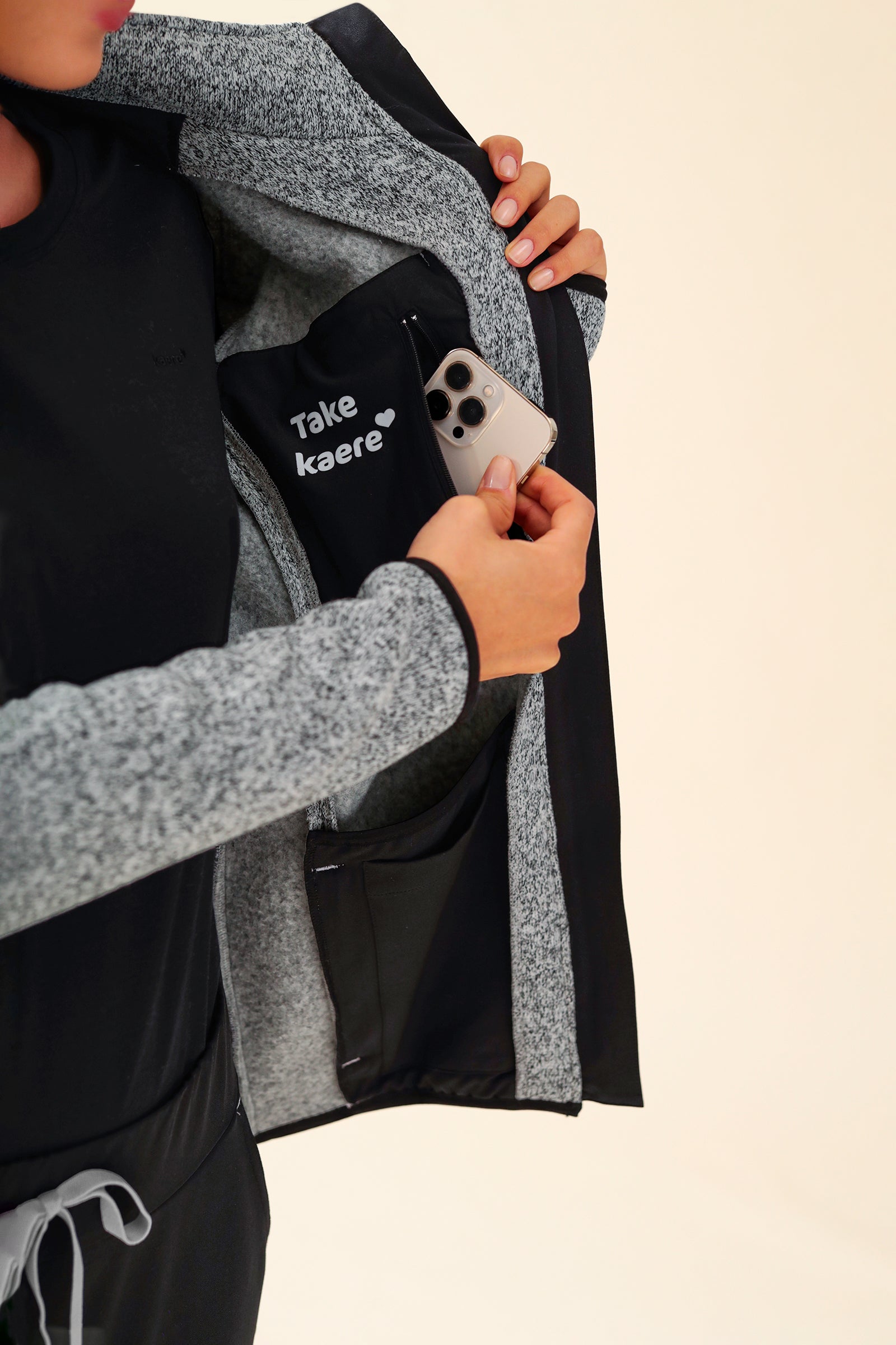 KAERE Fleecejacke Unisex - mit Reißverschluss grau melange