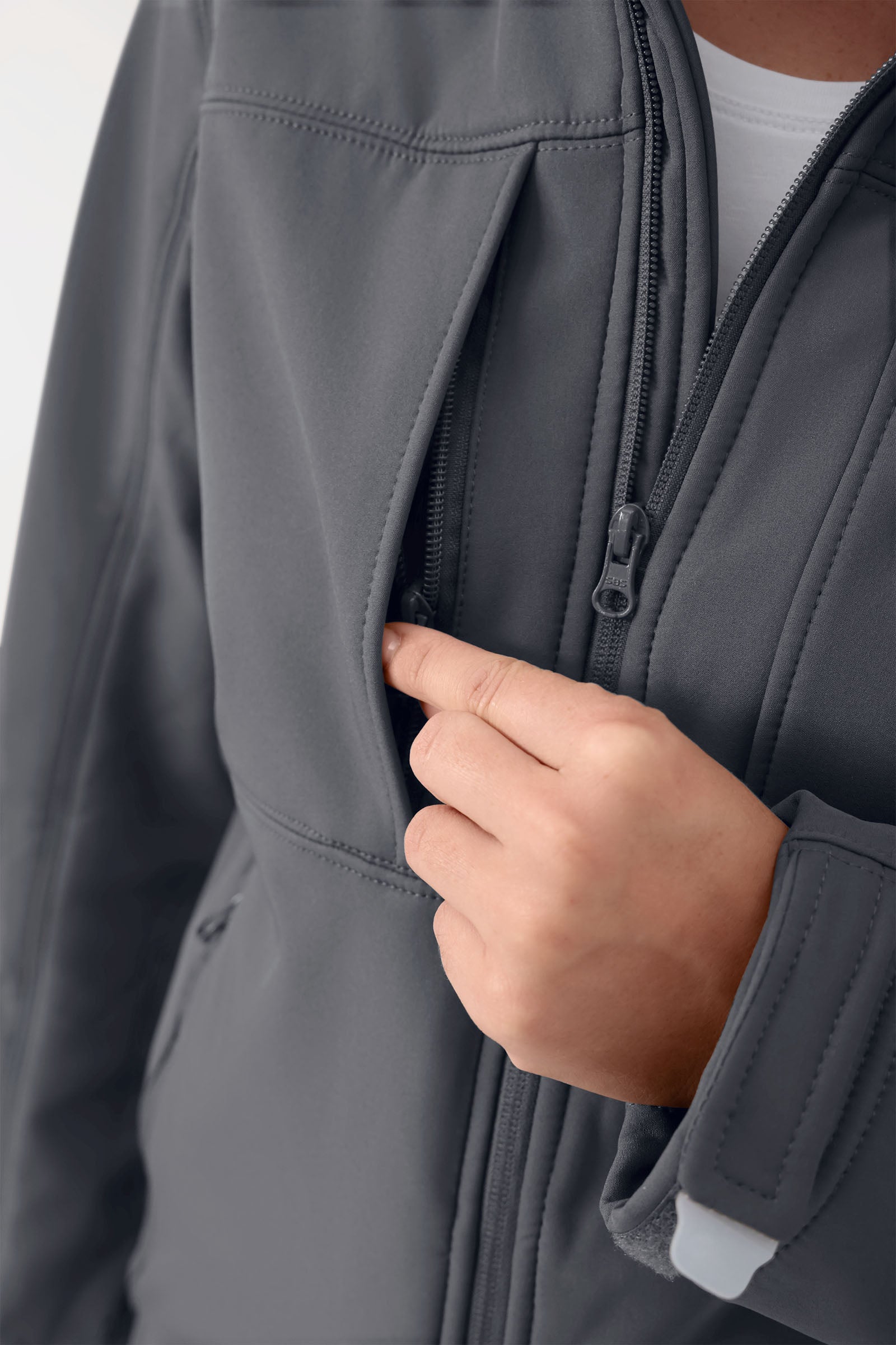 Softshell Jacken Unisex - abnehmbare Kapuze erzgrau