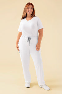 KAERE Hose Damen - gerader Saum mit Beintaschen weiß