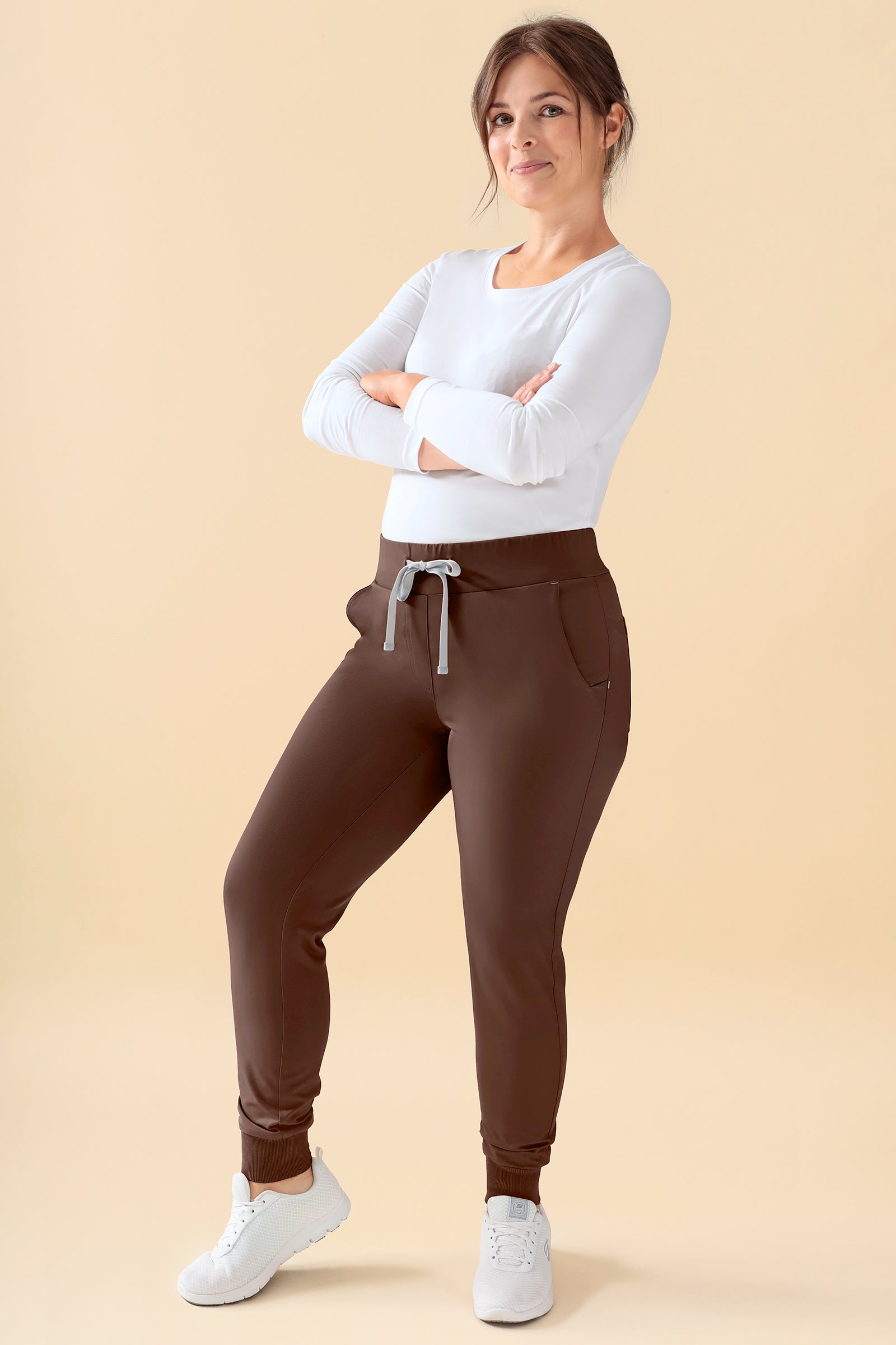 KAERE Hose Damen - Saumbündchen Kurzgr. ohne Beintaschen coffee, Vorderansicht 