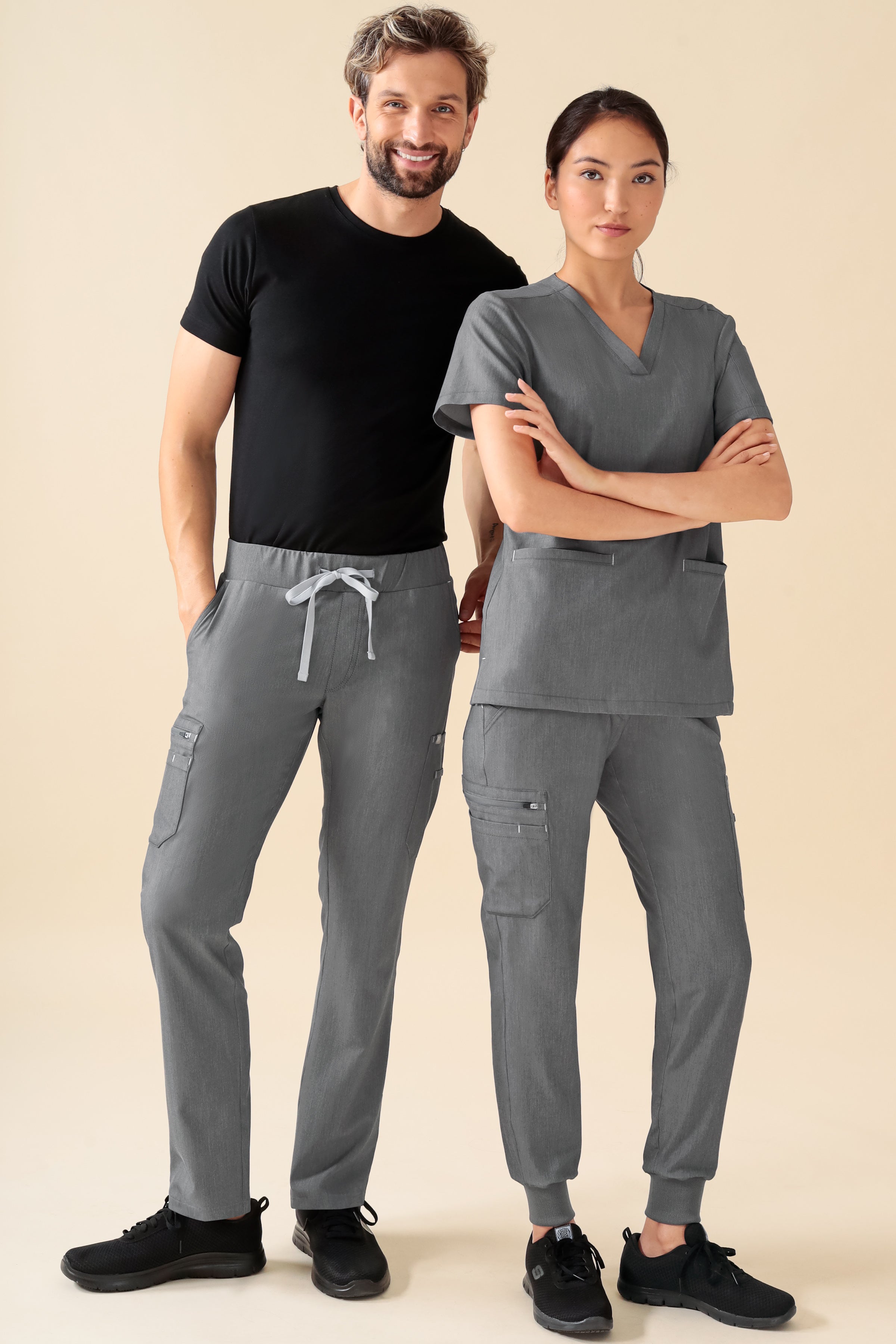 KAERE Hose Damen - Saumbündchen mit Beintaschen grau melange, Vorderansicht 