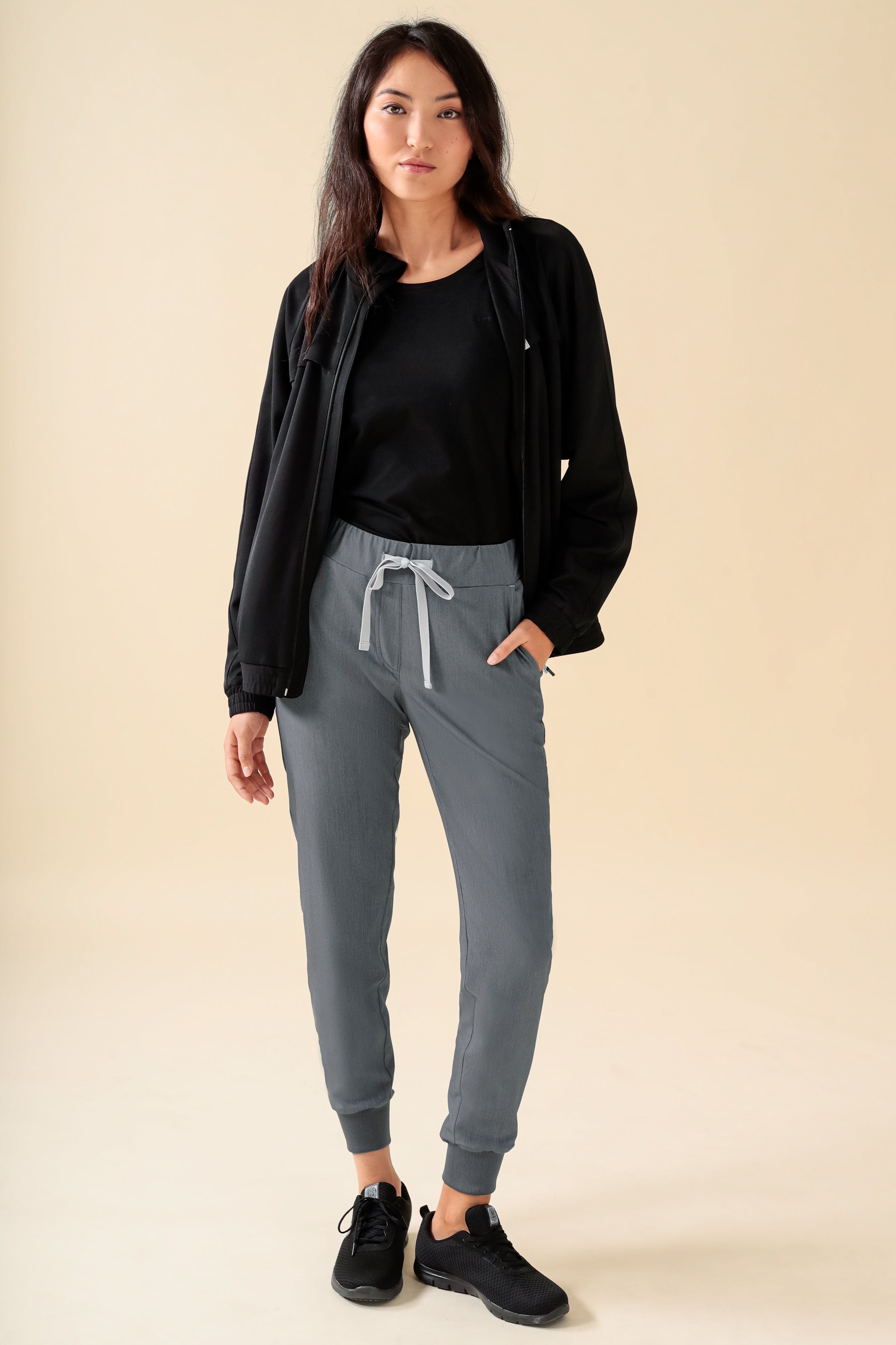 KAERE Hose Damen - Saumbündchen ohne Beintaschen grau melange, Vorderansicht 
