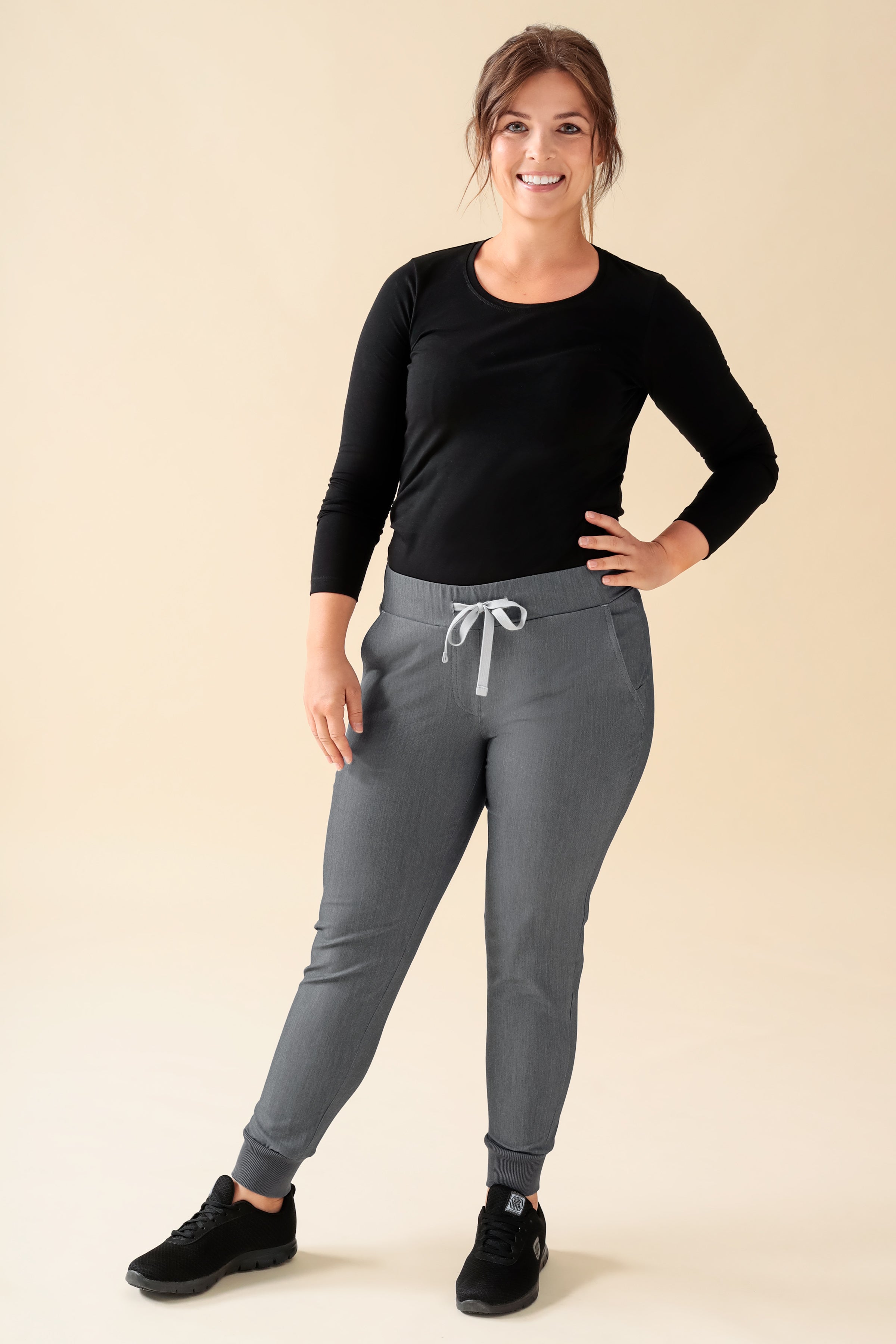 KAERE Hose Damen - Saumbündchen Kurzgr. ohne Beintaschen grau melange