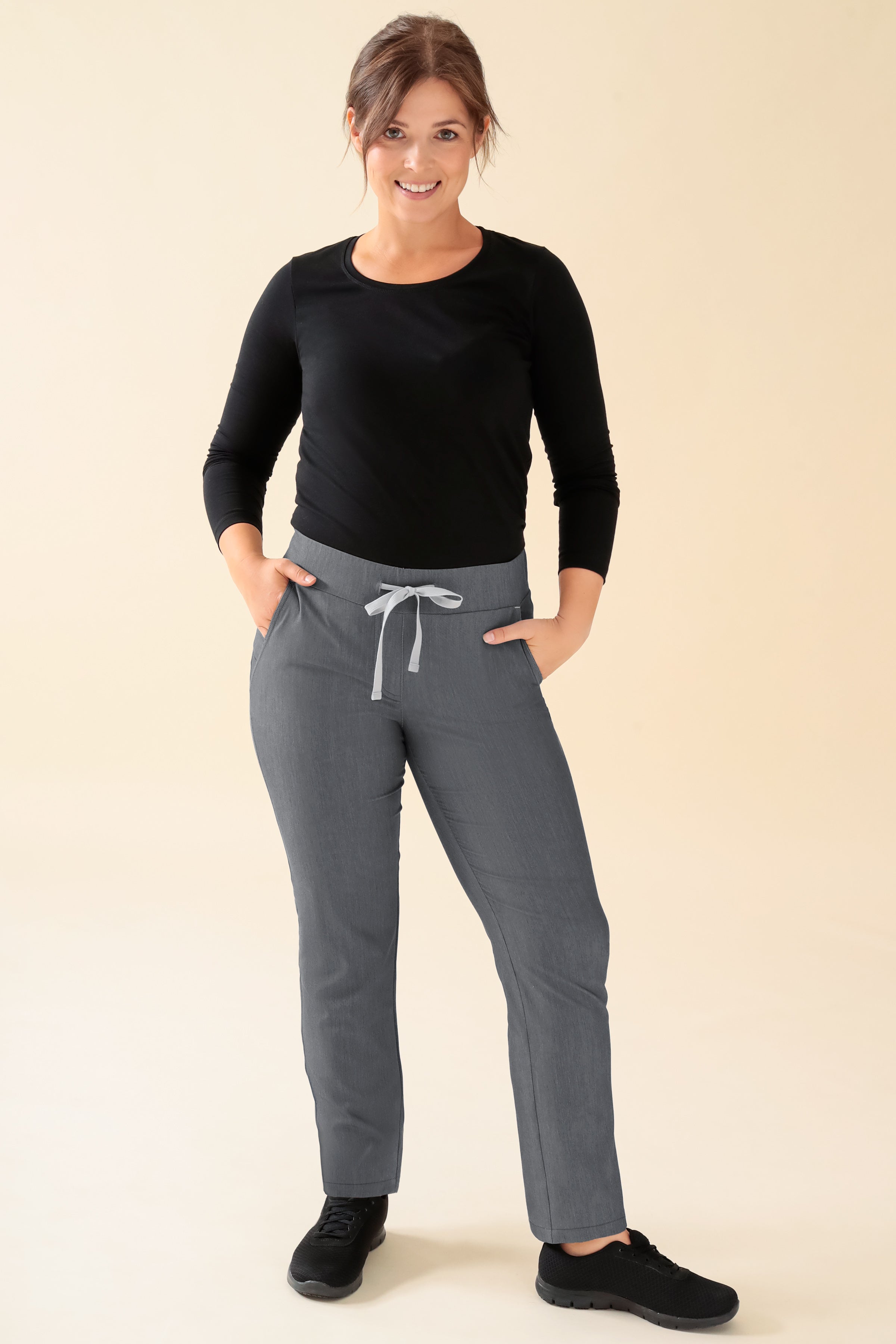 KAERE Hose Damen - gerader Saum Kurzgr. ohne Beintaschen grau melange, Vorderansicht 
