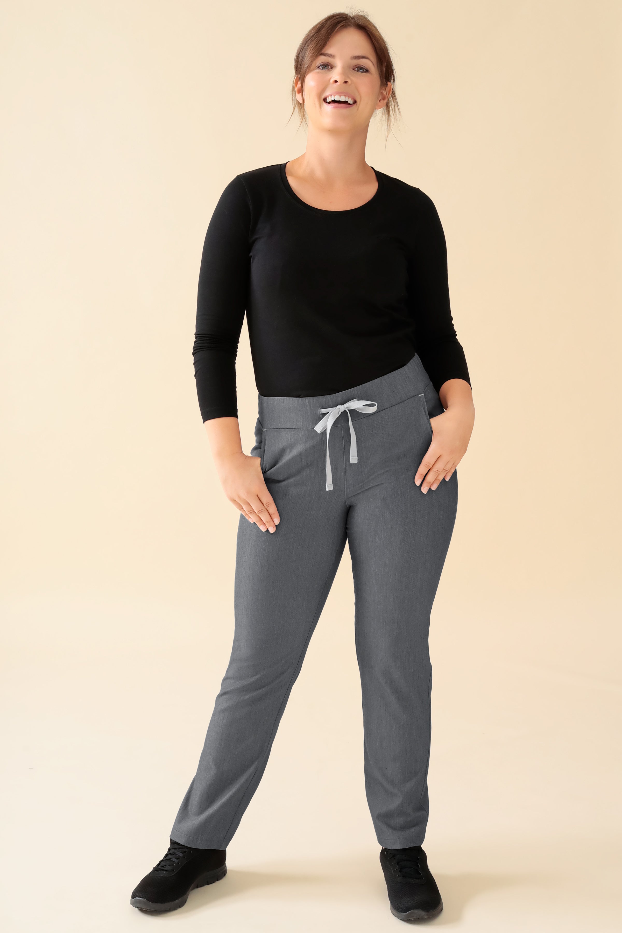 KAERE Hose Damen - gerader Saum Kurzgr. ohne Beintaschen grau melange, Vorderansicht 
