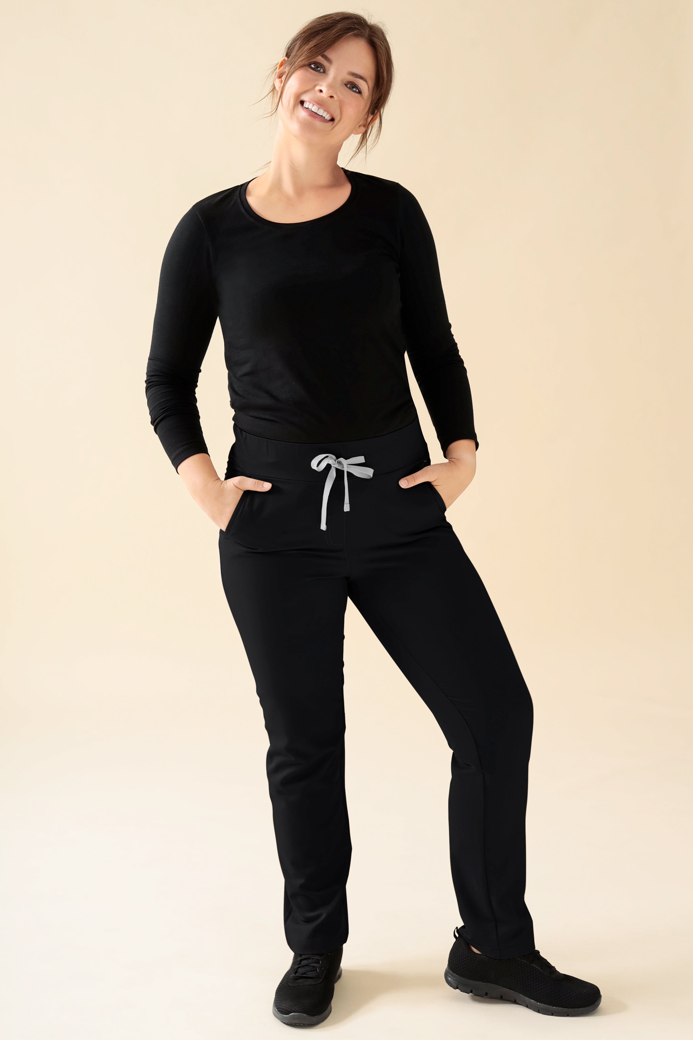 KAERE Hose Damen - gerader Saum Kurzgr. ohne Beintaschen schwarz, Vorderansicht 