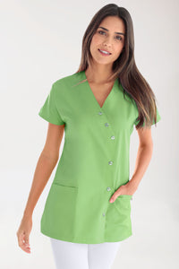 Beauty Kasack Damen - asymmetrische Druckknopfleiste apfelgrün