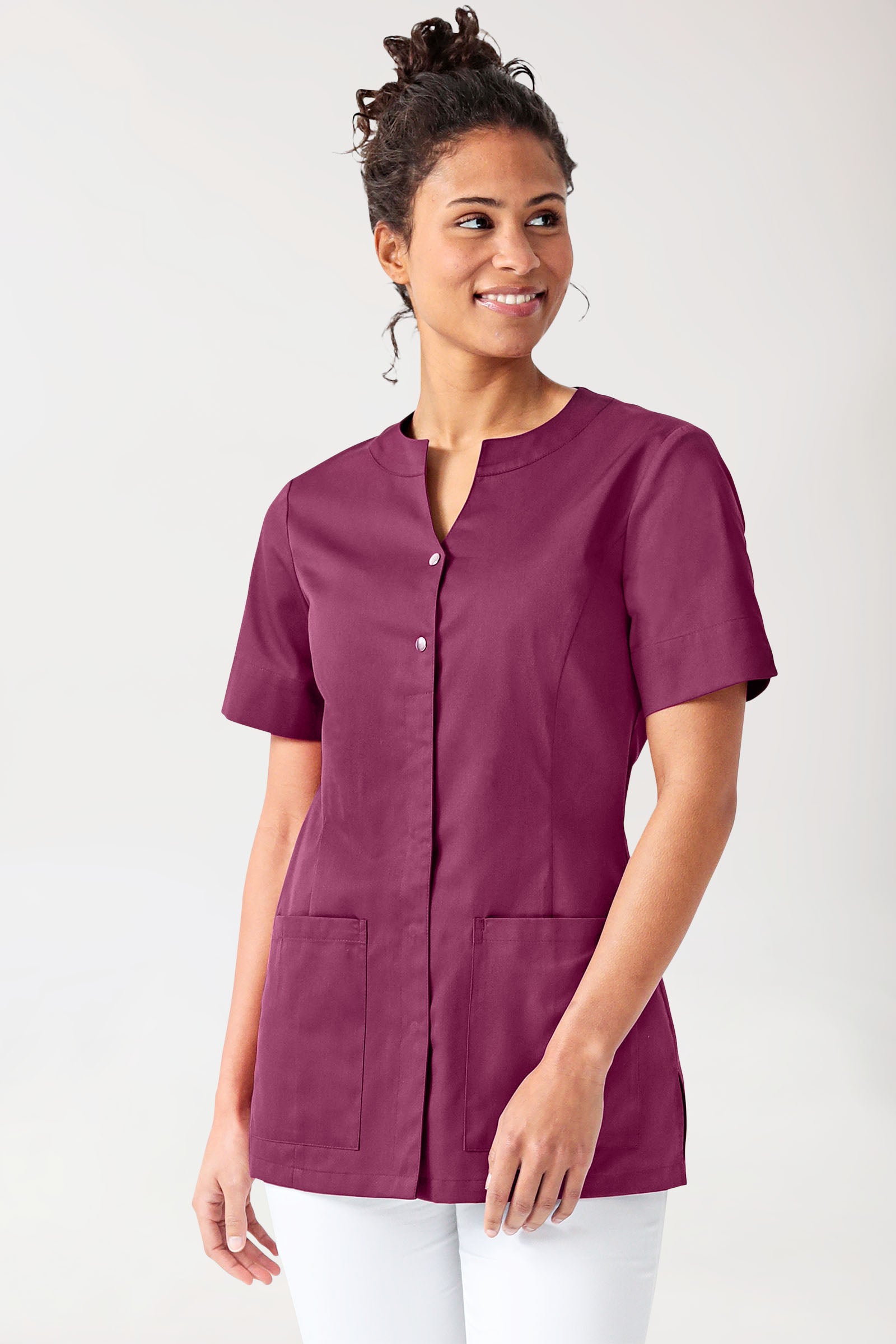 Beauty Kasack Damen - verdeckte Knopfleiste berry