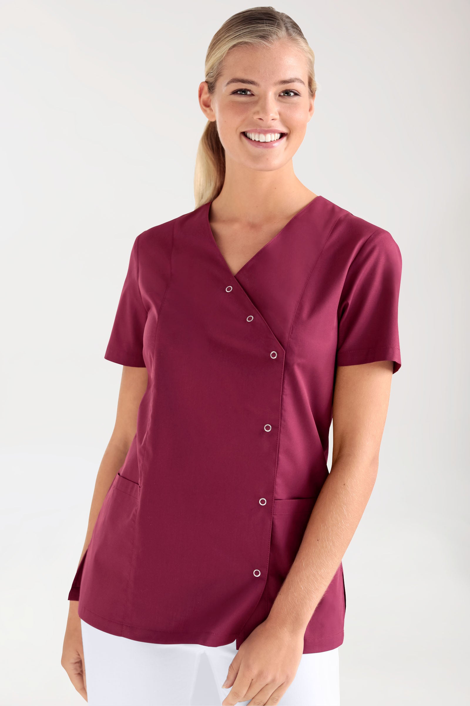 Stretch Kasack Damen - durchgeknöpft bordeaux