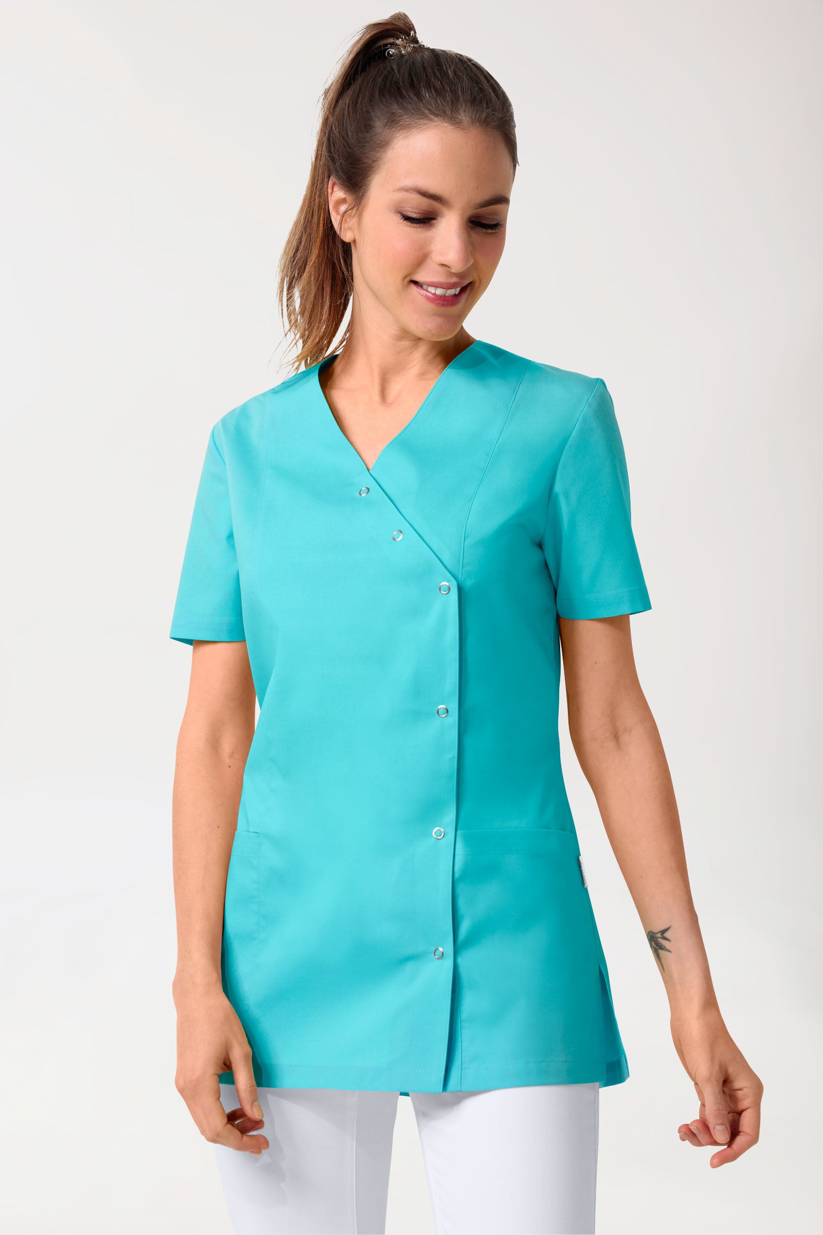 Stretch Kasack Damen - durchgeknöpft curaçao