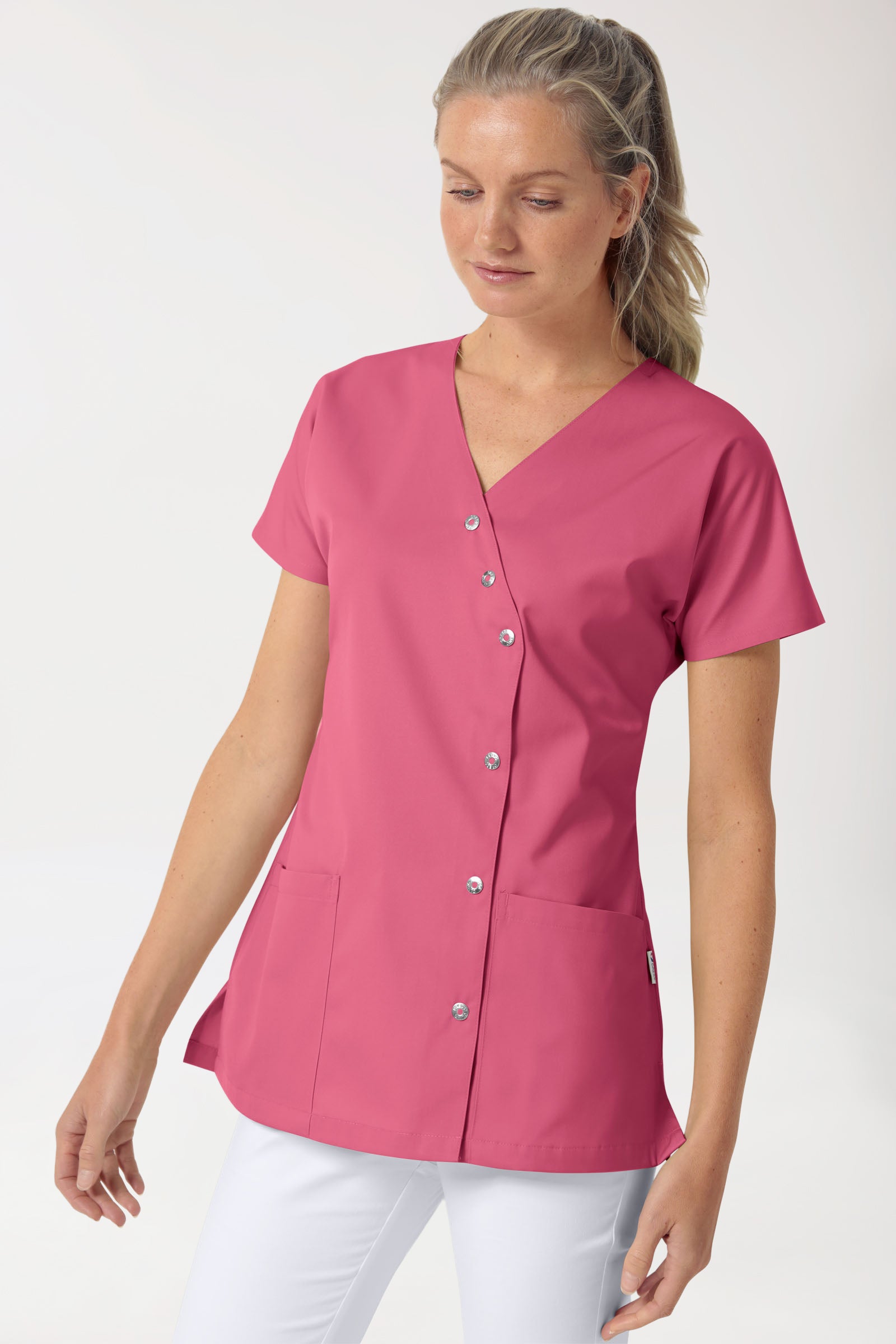 Beauty Kasack Damen - asymmetrische Druckknopfleiste rosenholz