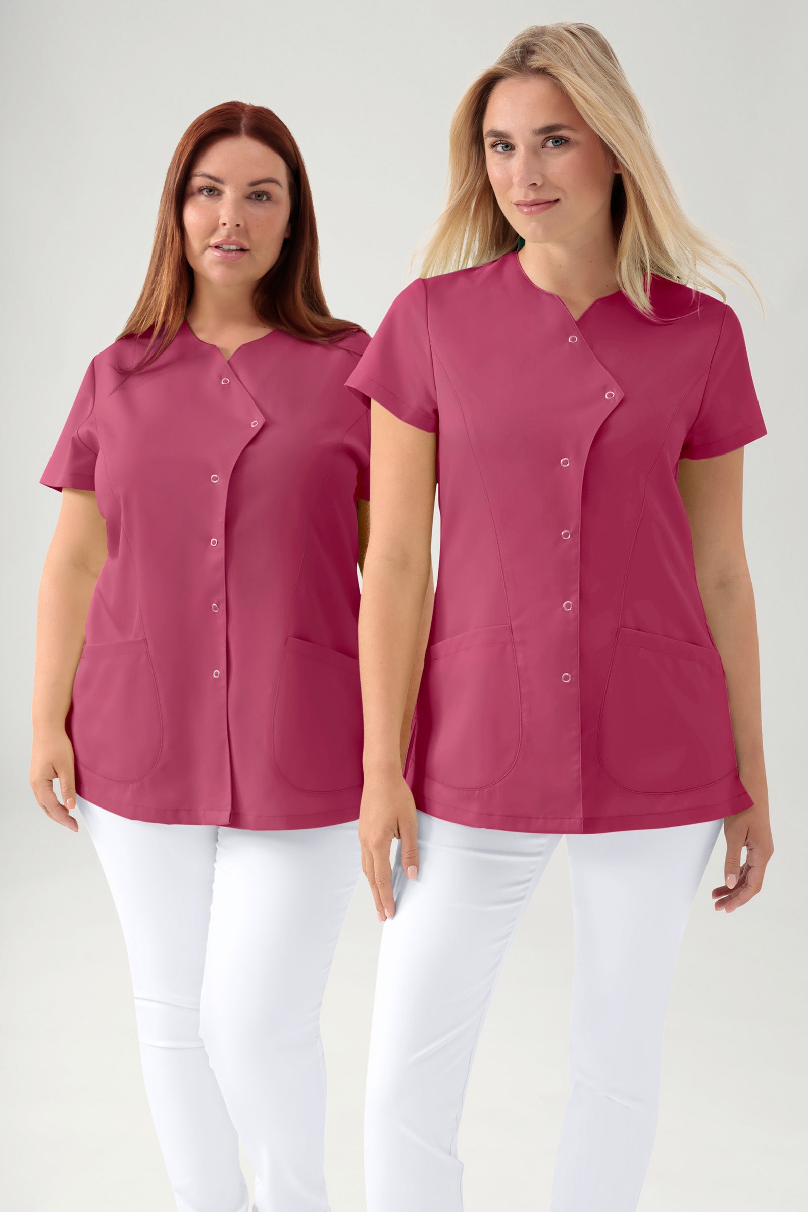 GREEN Stretch Kasack Damen - asymmetrische Druckknopfleiste rosenholz, Vorderansicht 