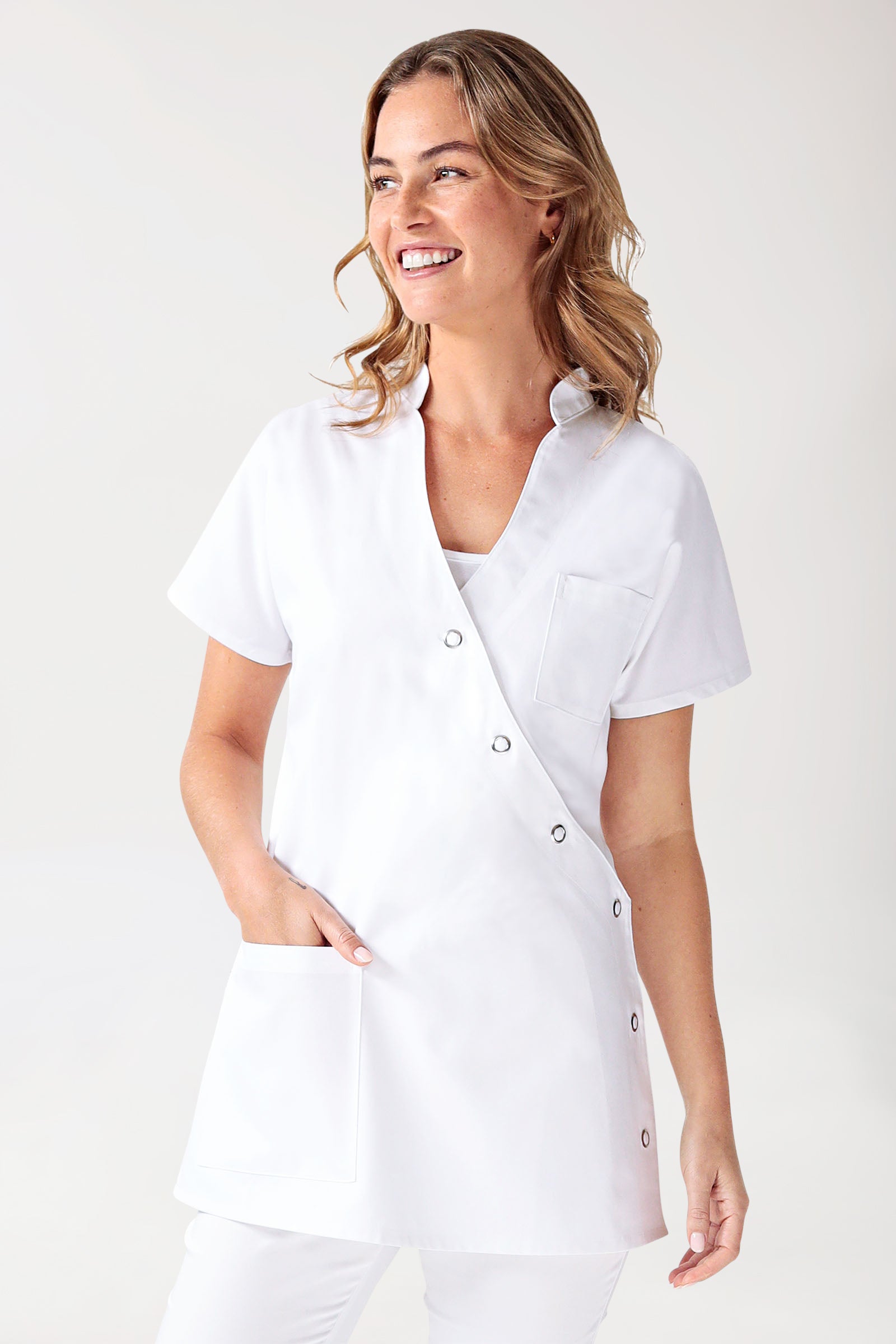 JUST STRONG Kasack Damen - Druckknopfleiste weiß