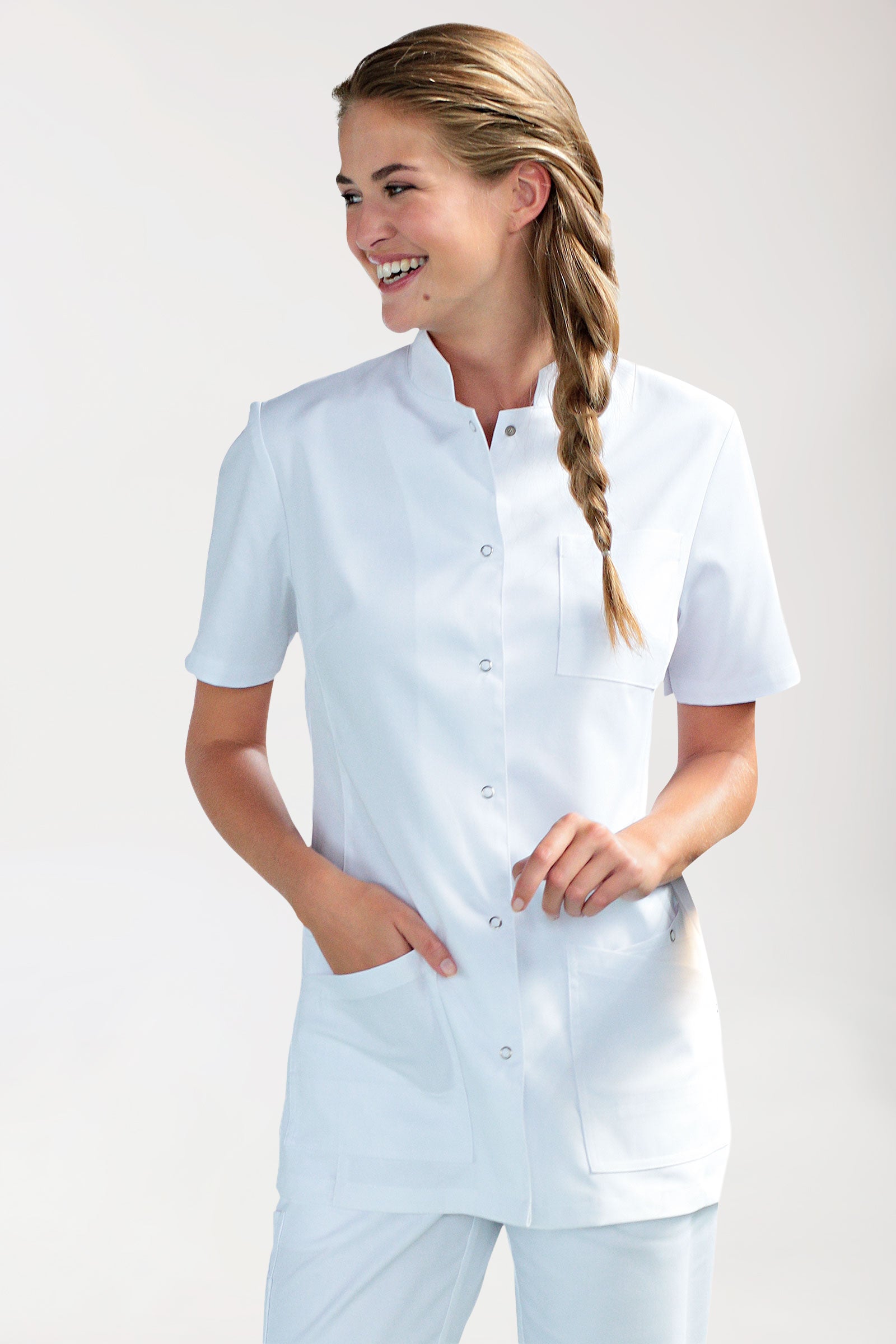 CLINIC STRETCH Kasack Damen - geknöpft weiß