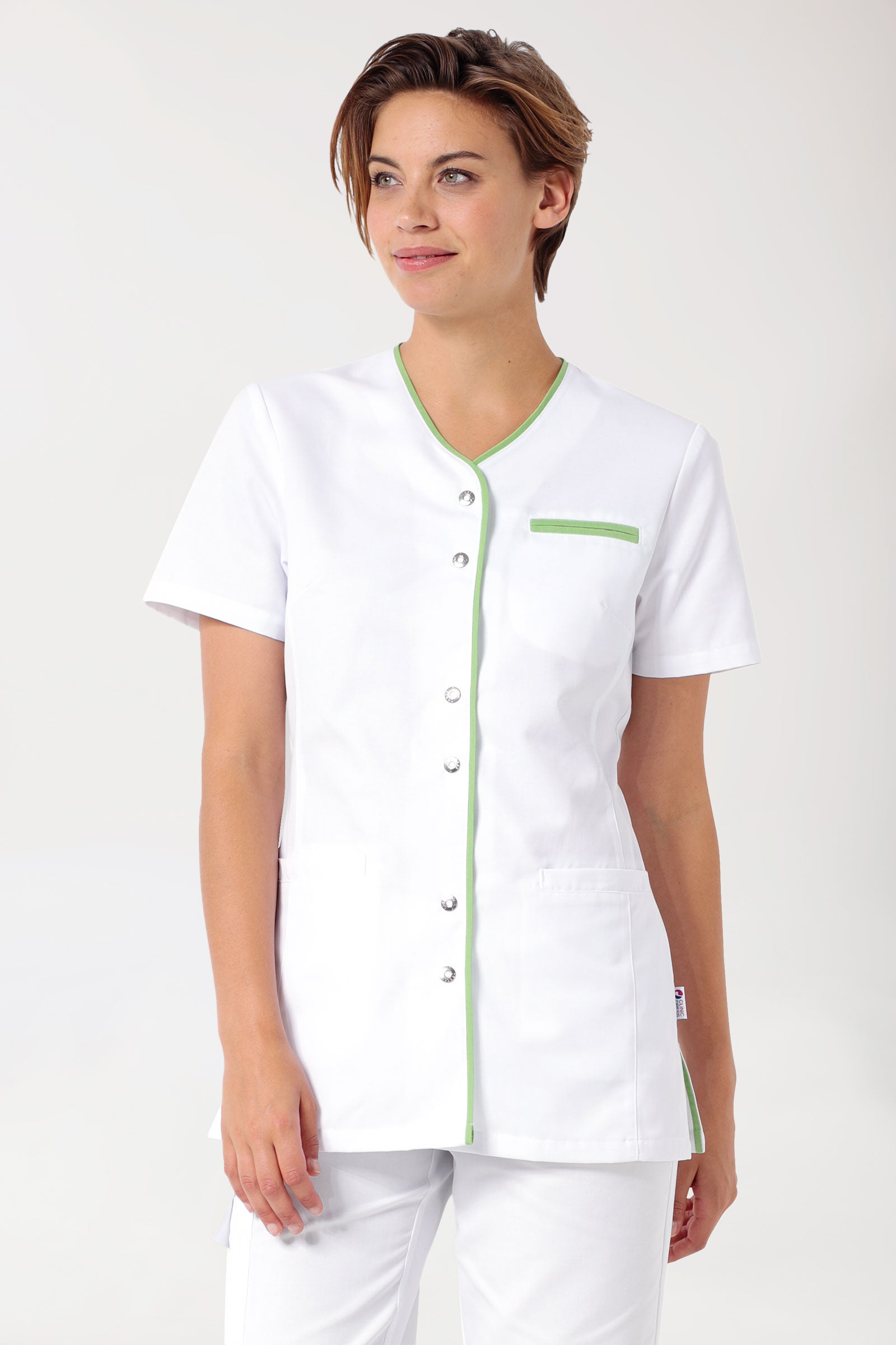 Beauty Kasack Damen - durchgeknöpft weiß/apfelgrün
