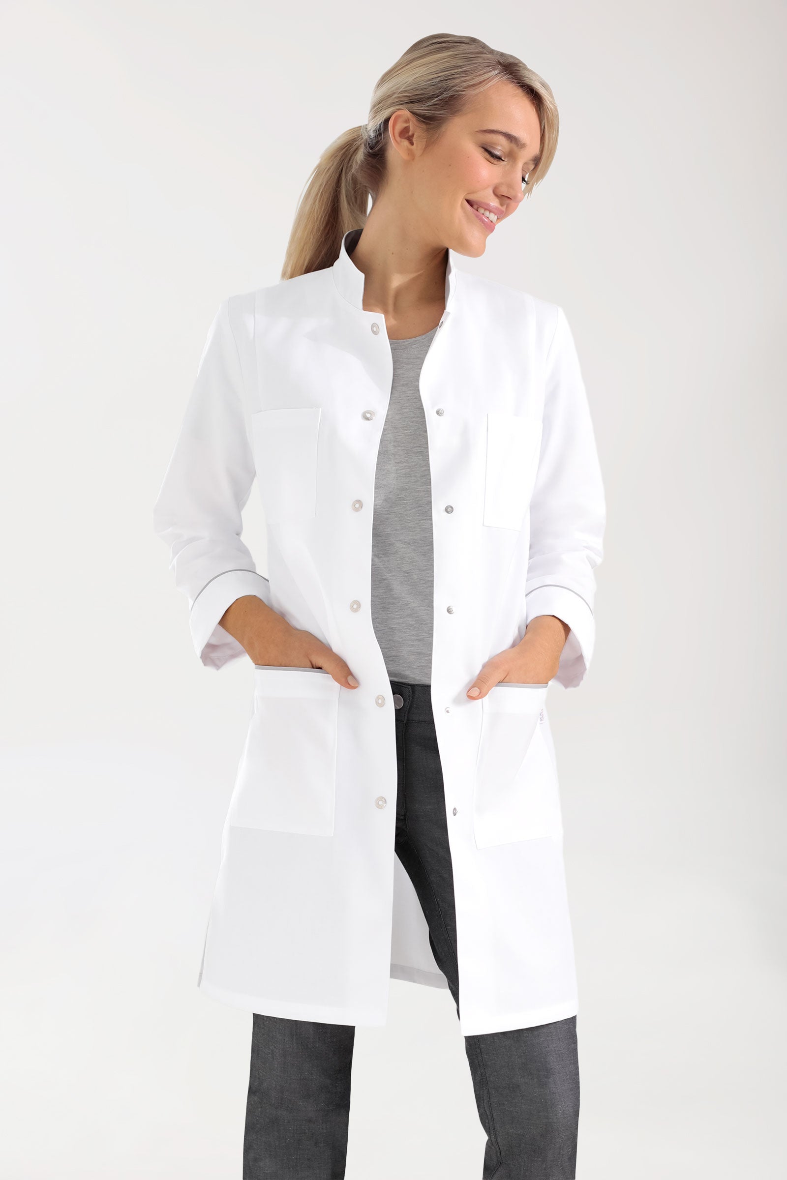 Kurzmantel Damen - Stehkragen weiß/grau