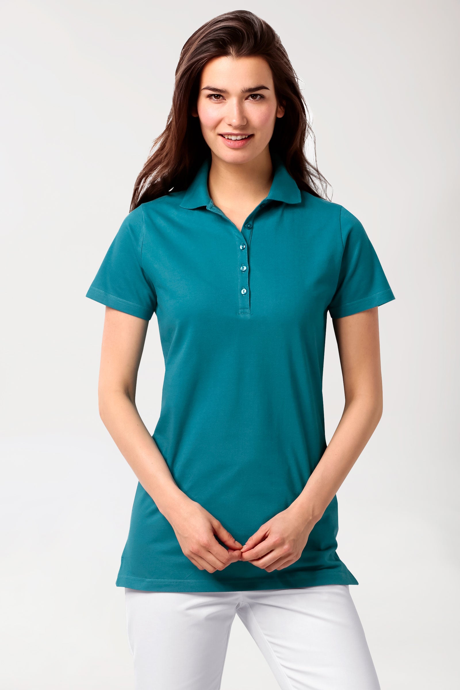 Stretch Longshirt Damen - Polokragen petrol