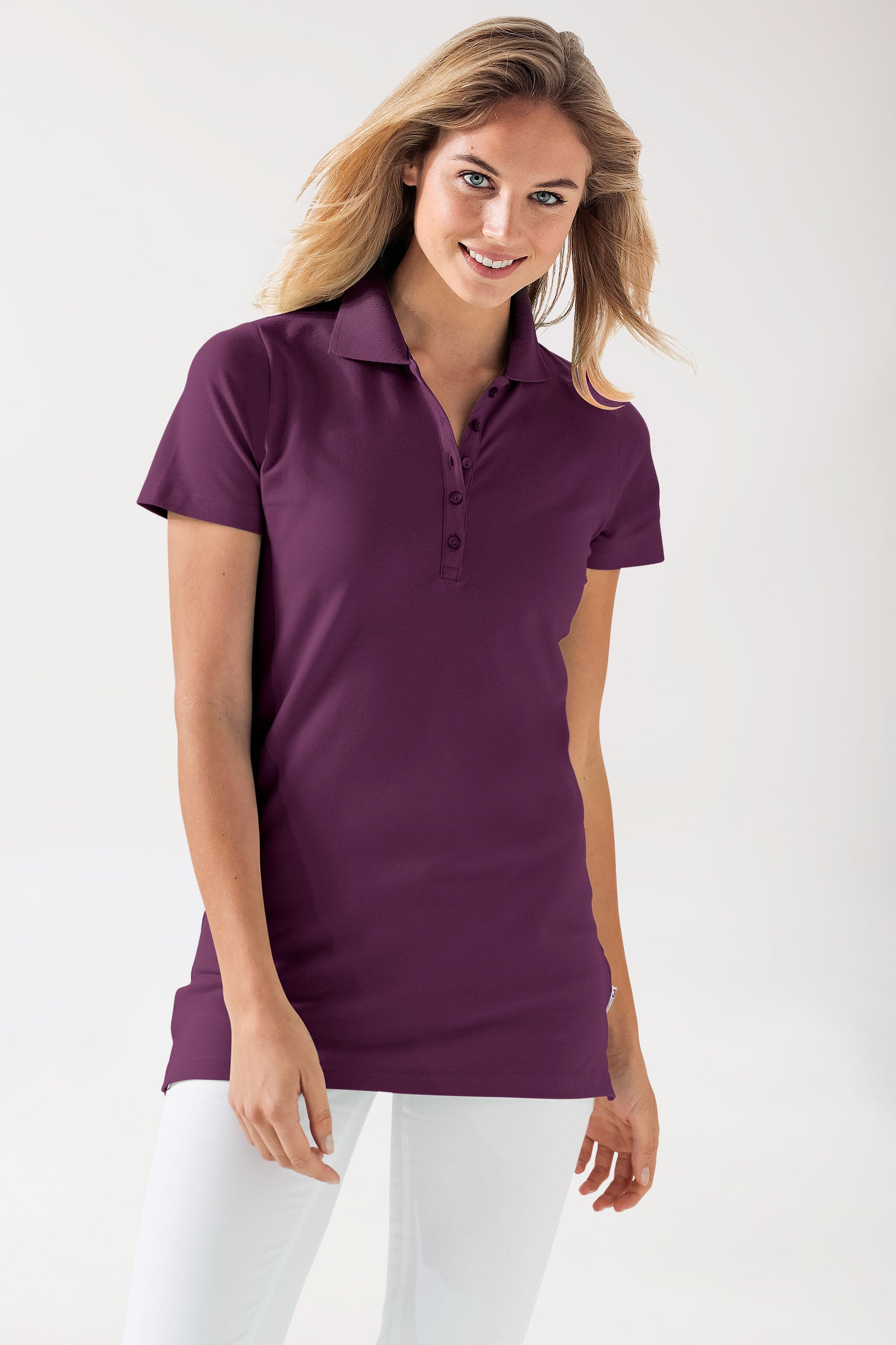 Stretch Longshirt Damen - Polokragen pflaume