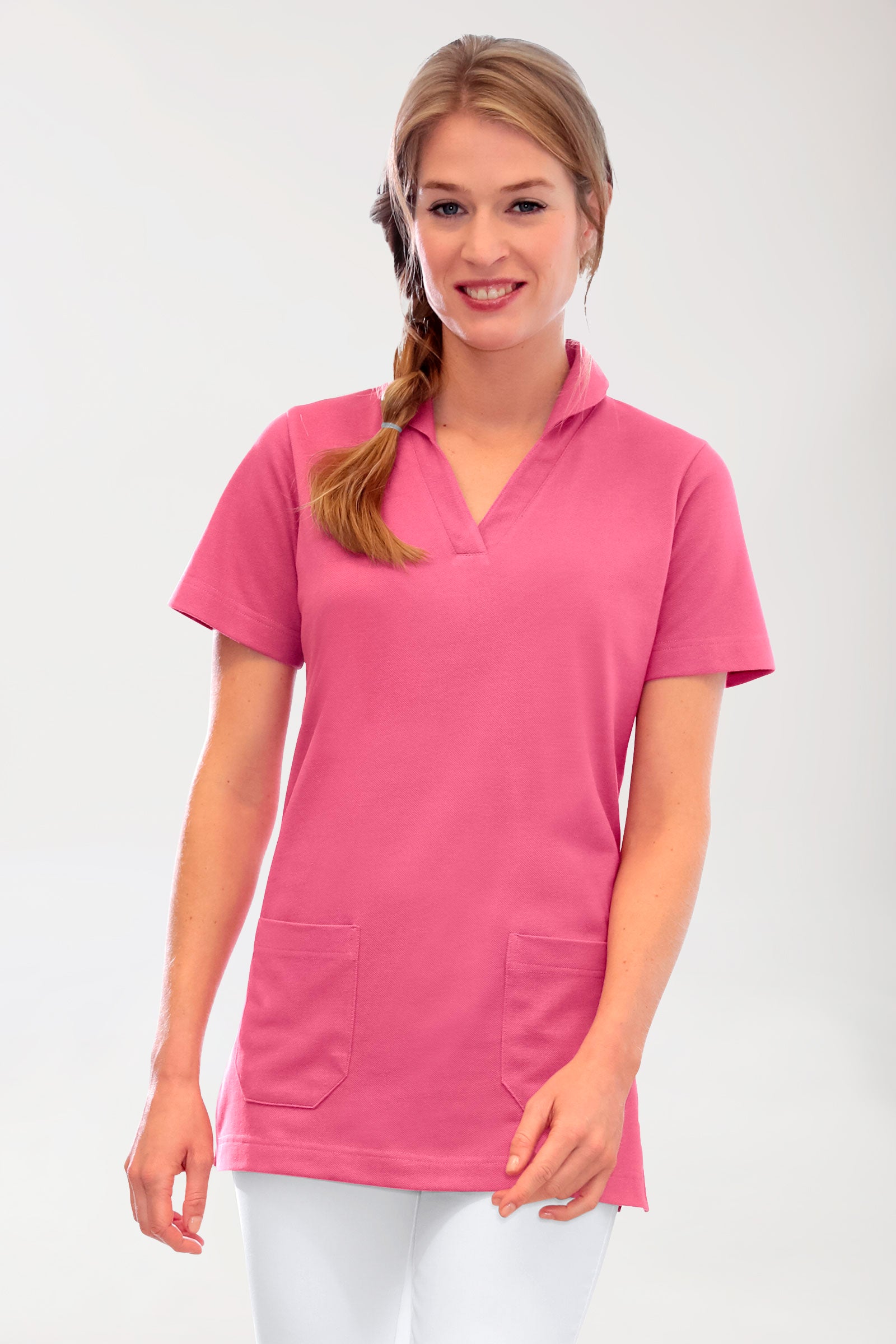 Piqué Longshirt Damen - mit Kragen rosenholz, Vorderansicht 
