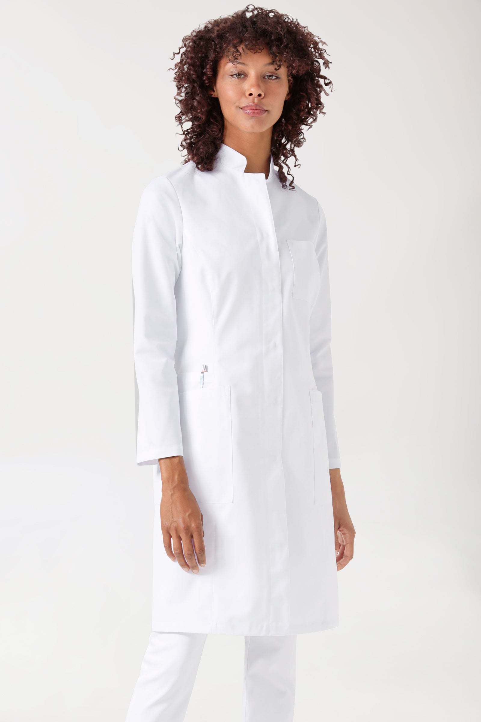 Mantel Damen - Stehkragen weiß, Vorderansicht 
