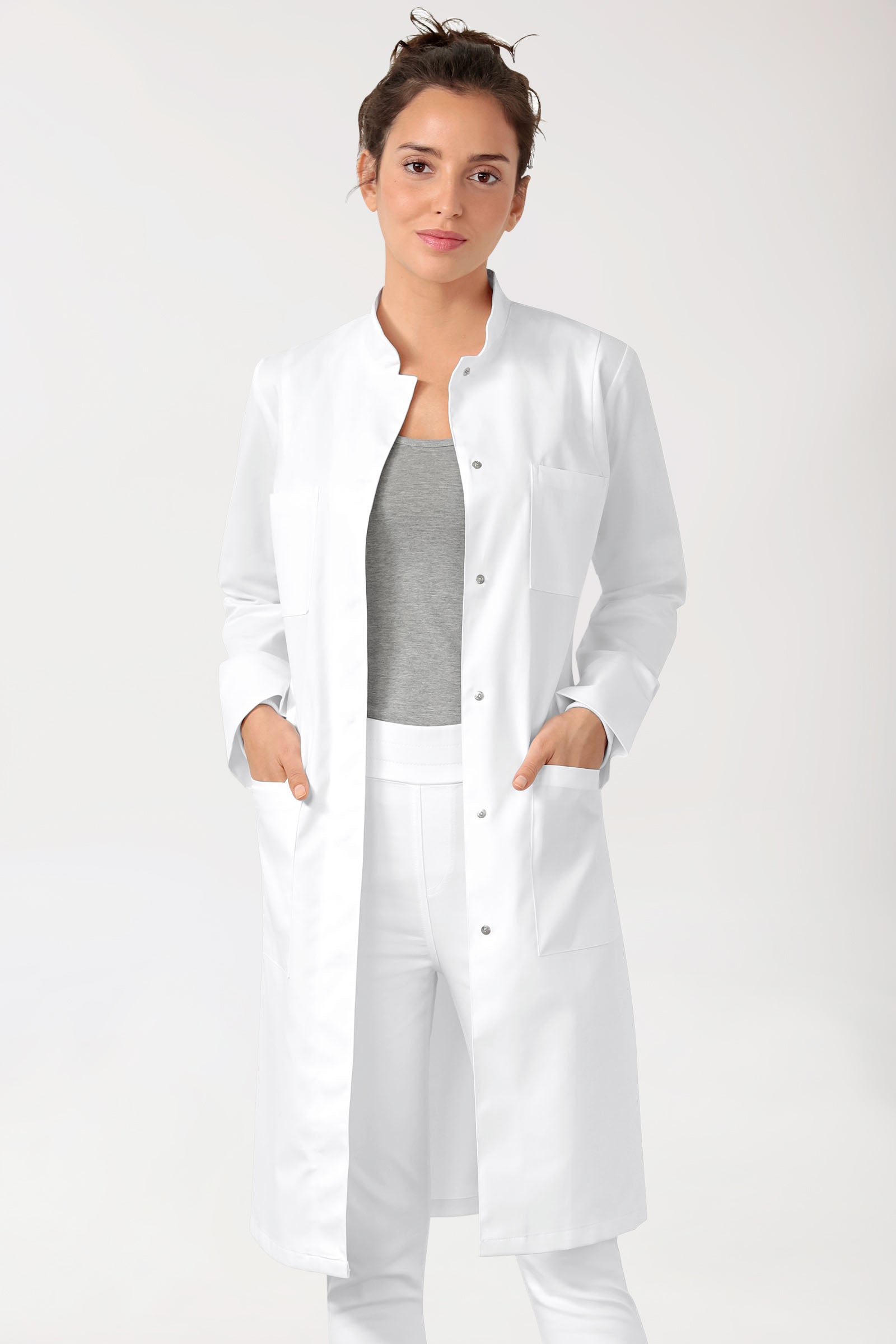 Mantel Damen - Stehkragen - Druckknopfleiste - weiß