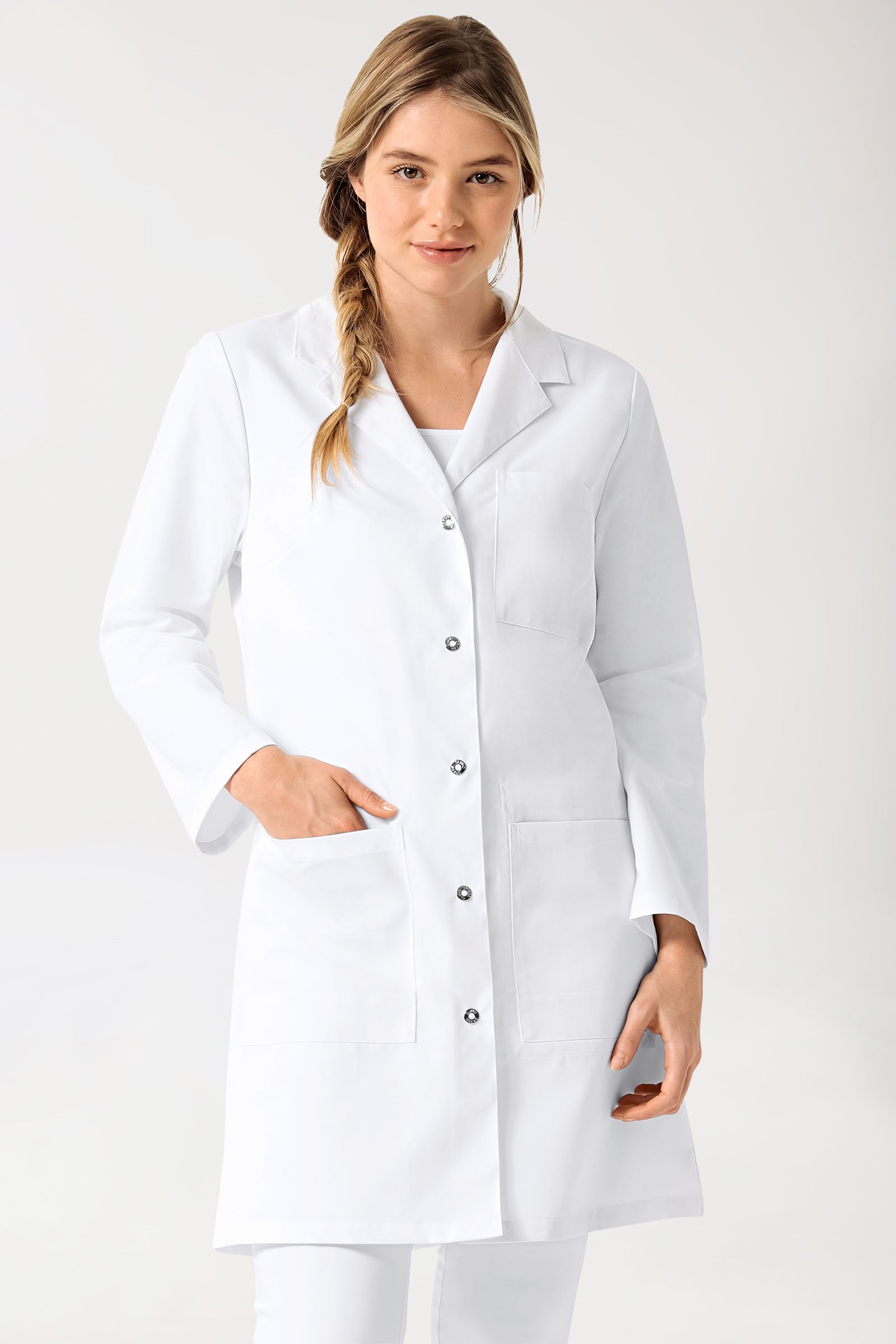 Mantel Damen - Reverskragen weiß, Vorderansicht 