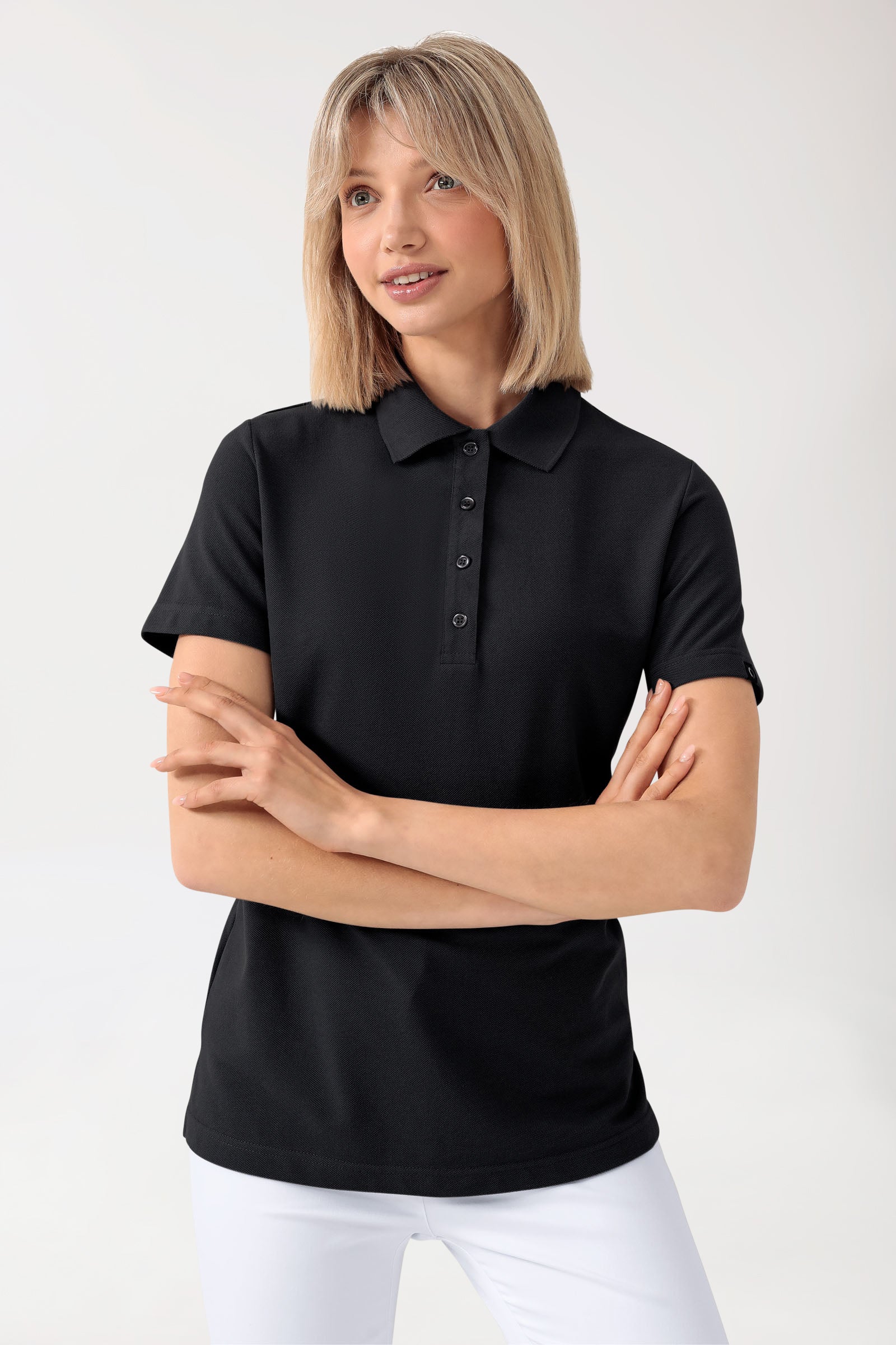 CORE Shirt Damen - Polokragen schwarz, Vorderansicht 