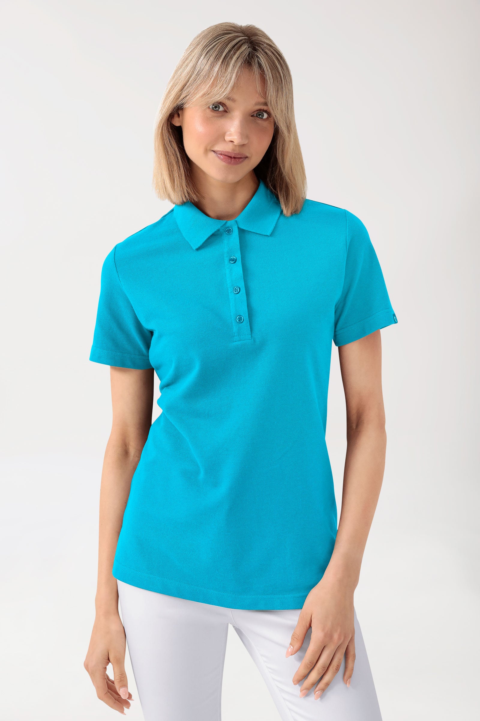 CORE Shirt Damen - Polokragen türkis, Vorderansicht 