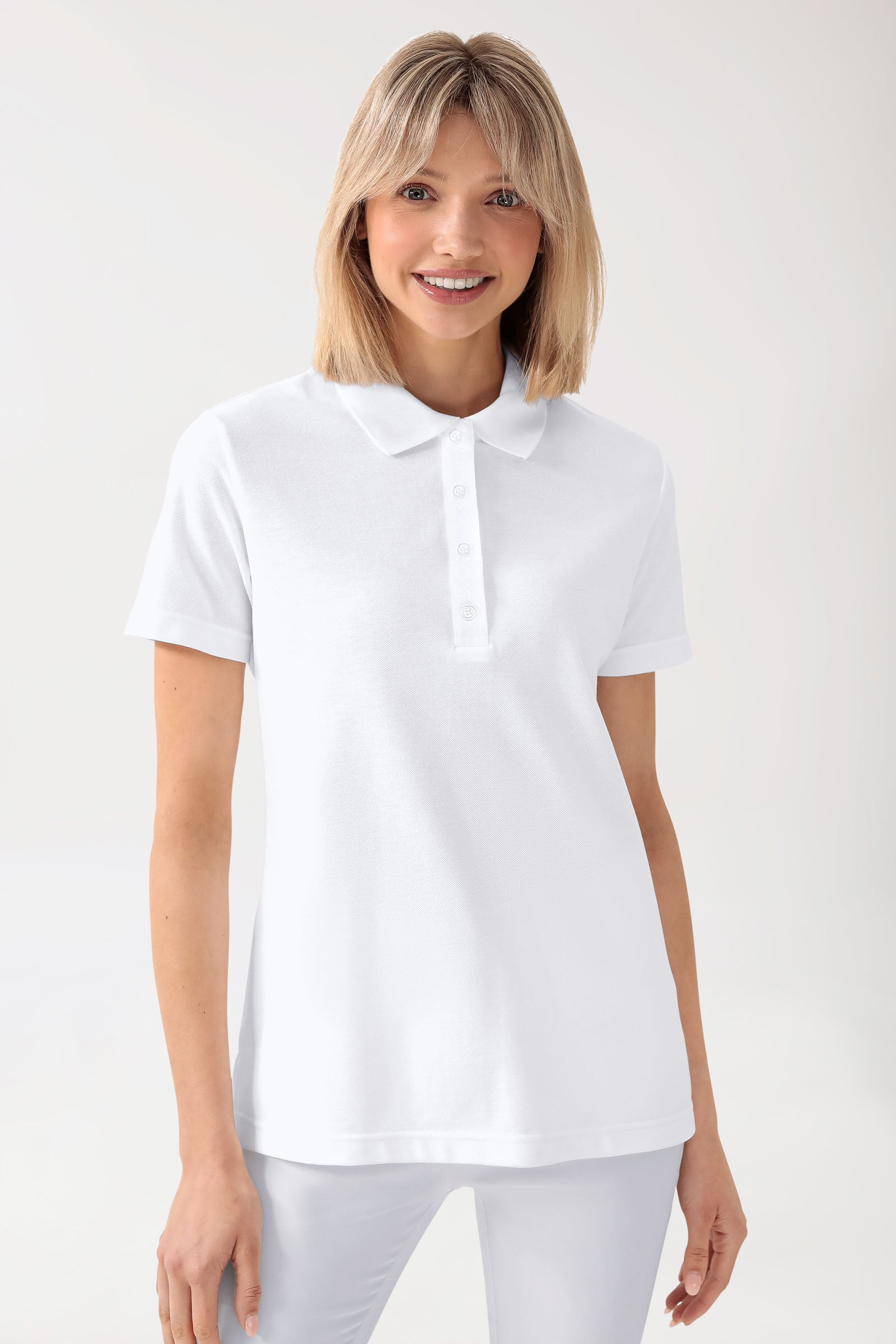 CORE Shirt Damen - Polokragen weiß, Vorderansicht 