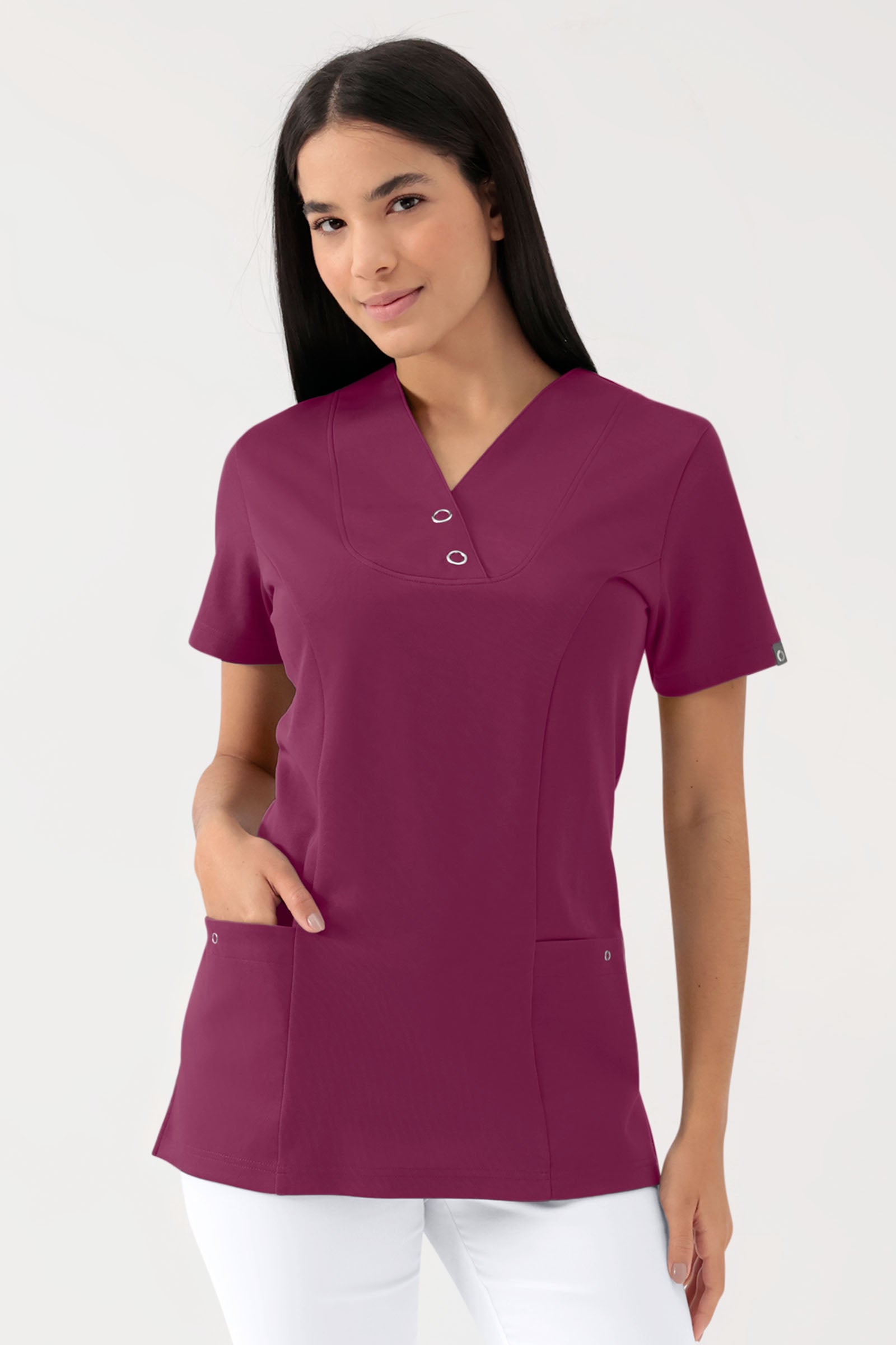 COMFY FLEX Stretch Schlupfkasack Damen - mit Druckknöpfen berry, Vorderansicht 