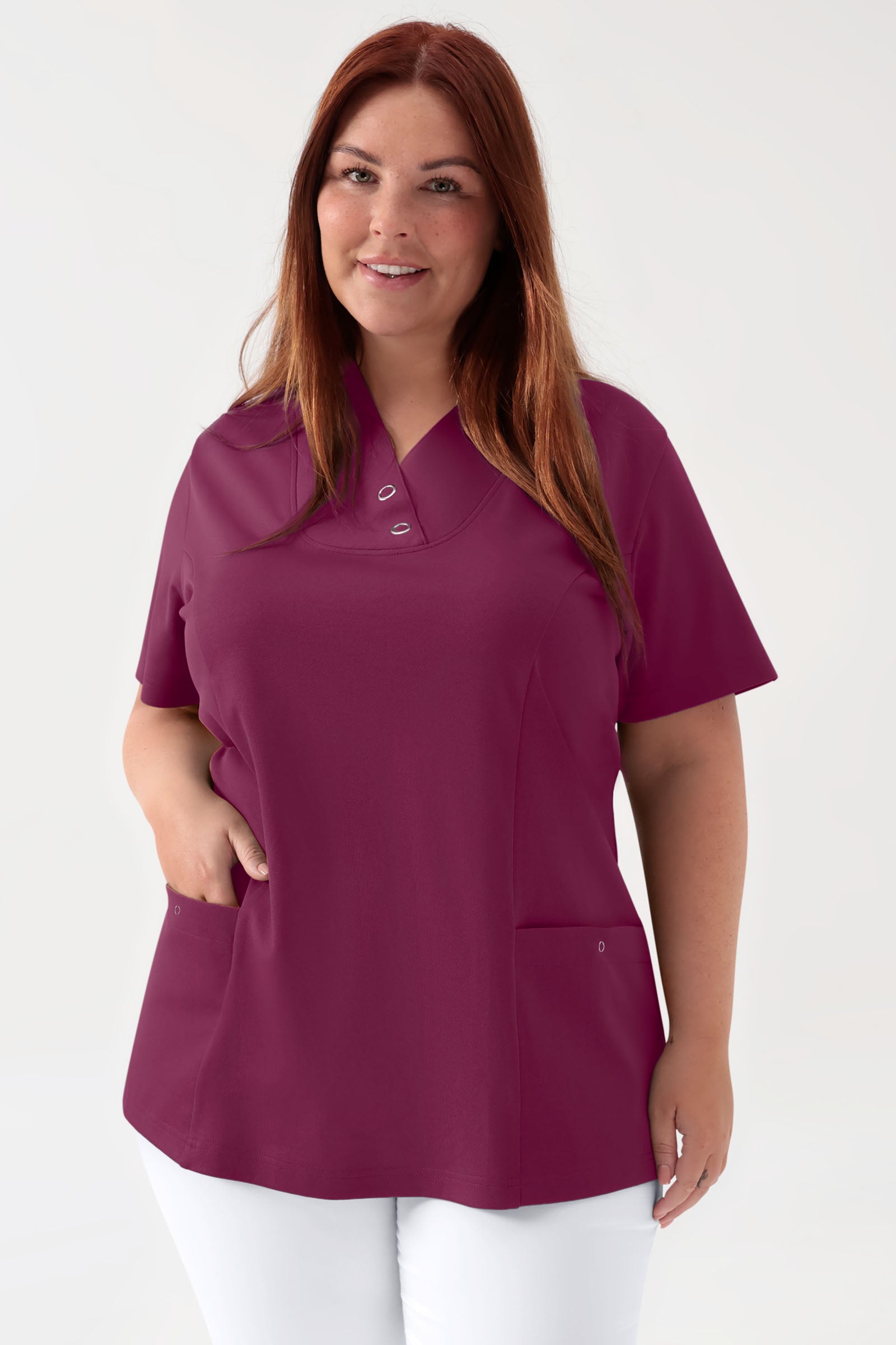 COMFY FLEX Stretch Schlupfkasack Damen - mit Druckknöpfen berry, Vorderansicht 