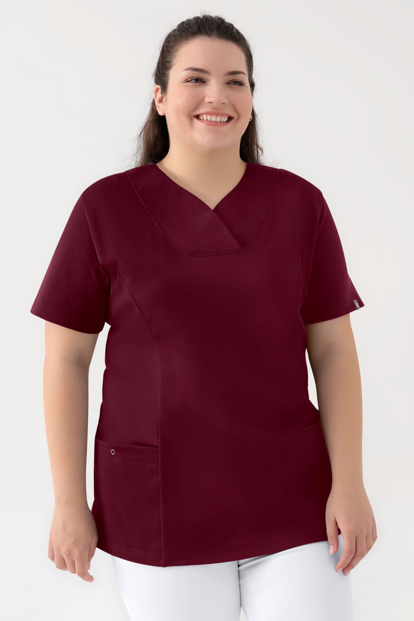COMFY FLEX Stretch Schlupfkasack Damen - Herzausschnitt bordeaux, Vorderansicht 